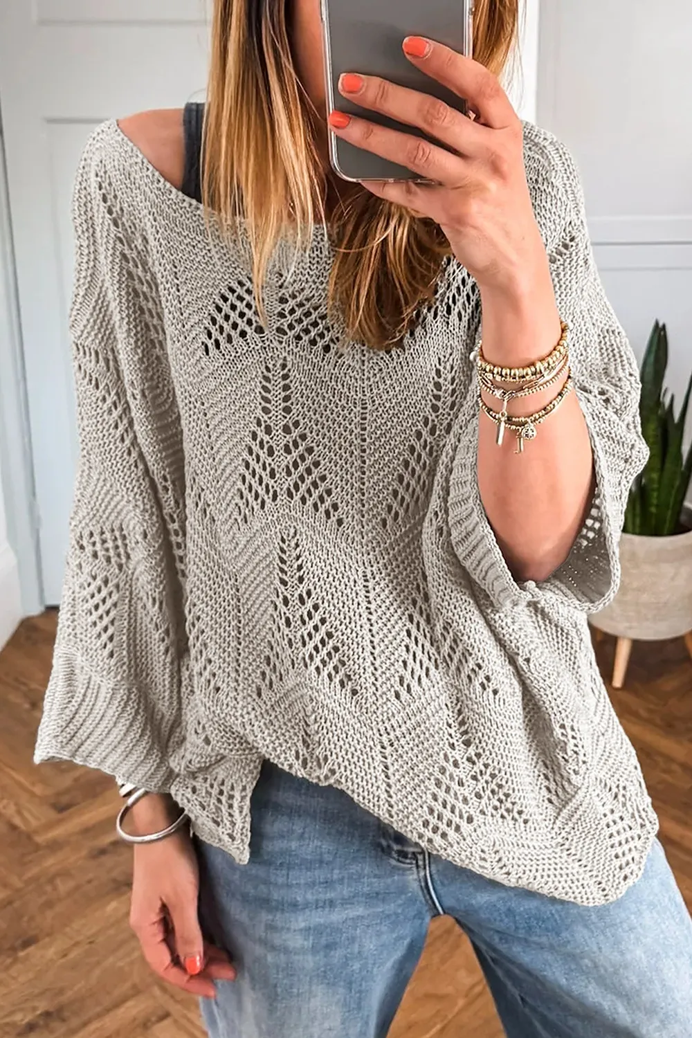 Openwork Round Neck Knit Top - Image 4