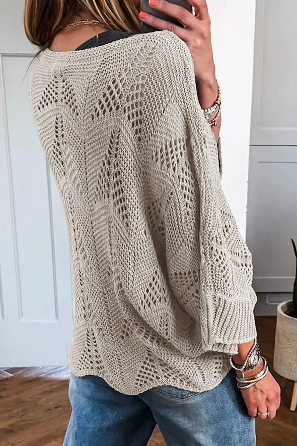 Openwork Round Neck Knit Top - Image 5