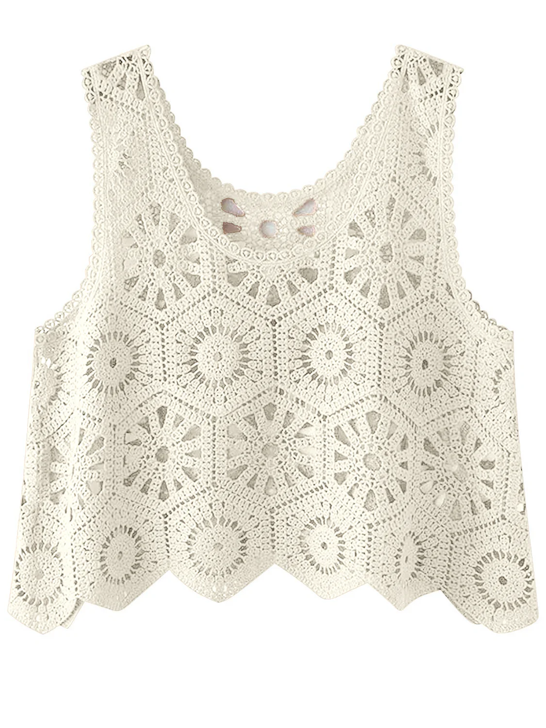 Openwork Round Neck Knit Vest - Image 3