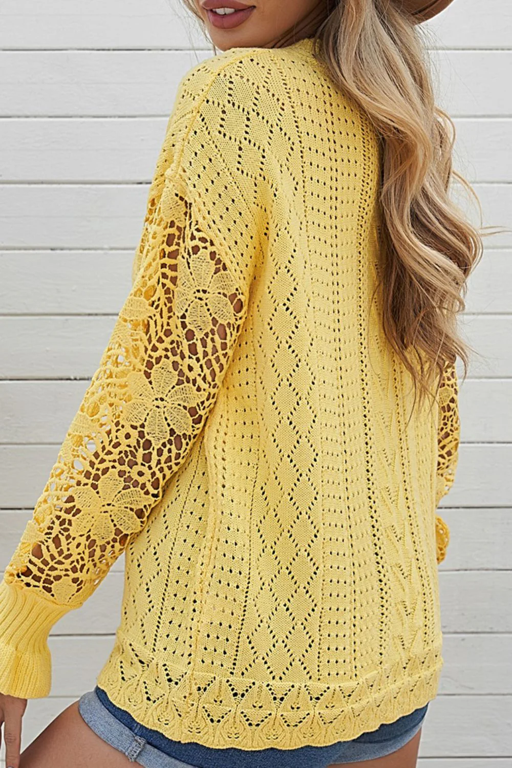 Openwork Round Neck Long Sleeve Sweater - Image 24