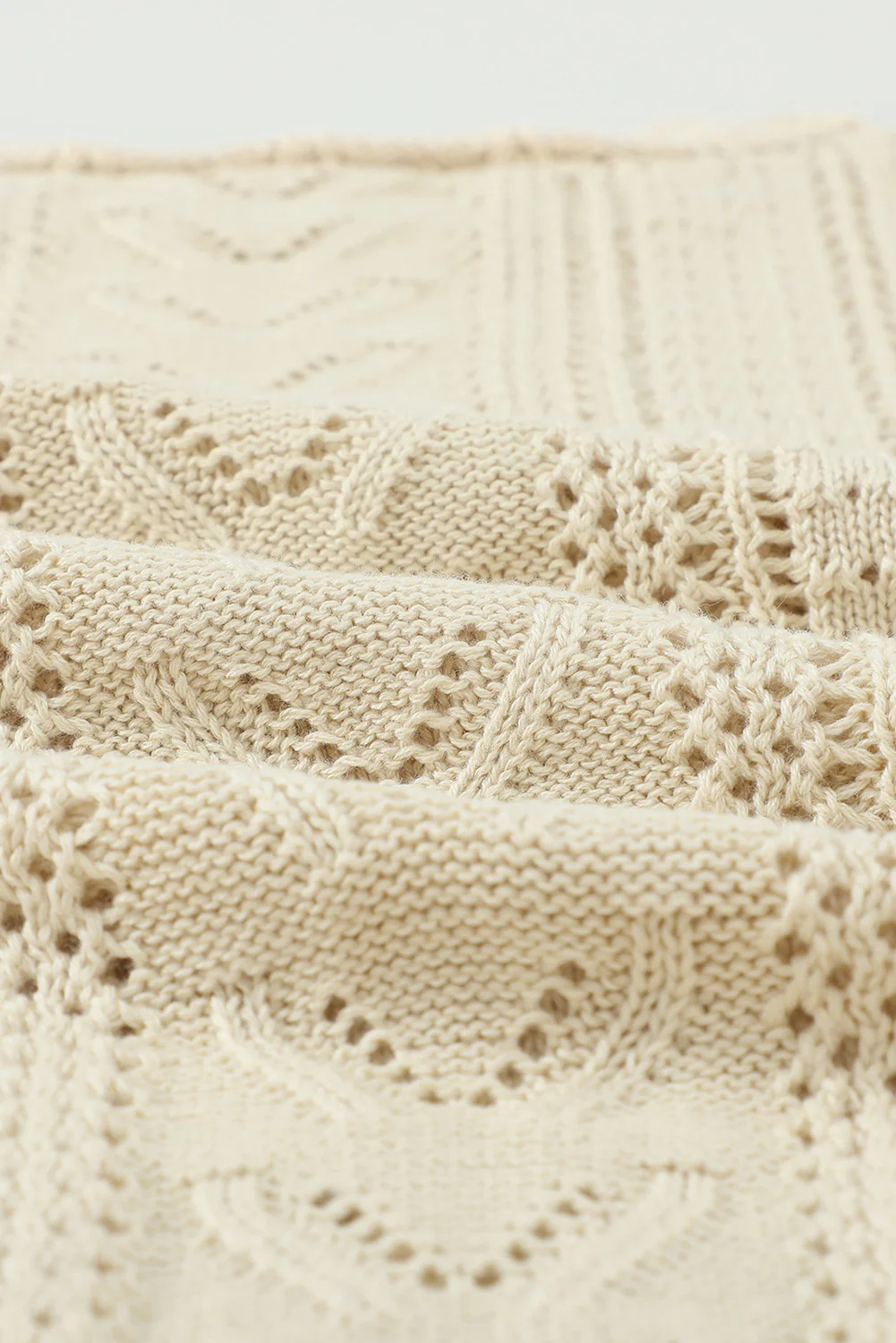 Openwork Round Neck Long Sleeve Sweater - Image 6