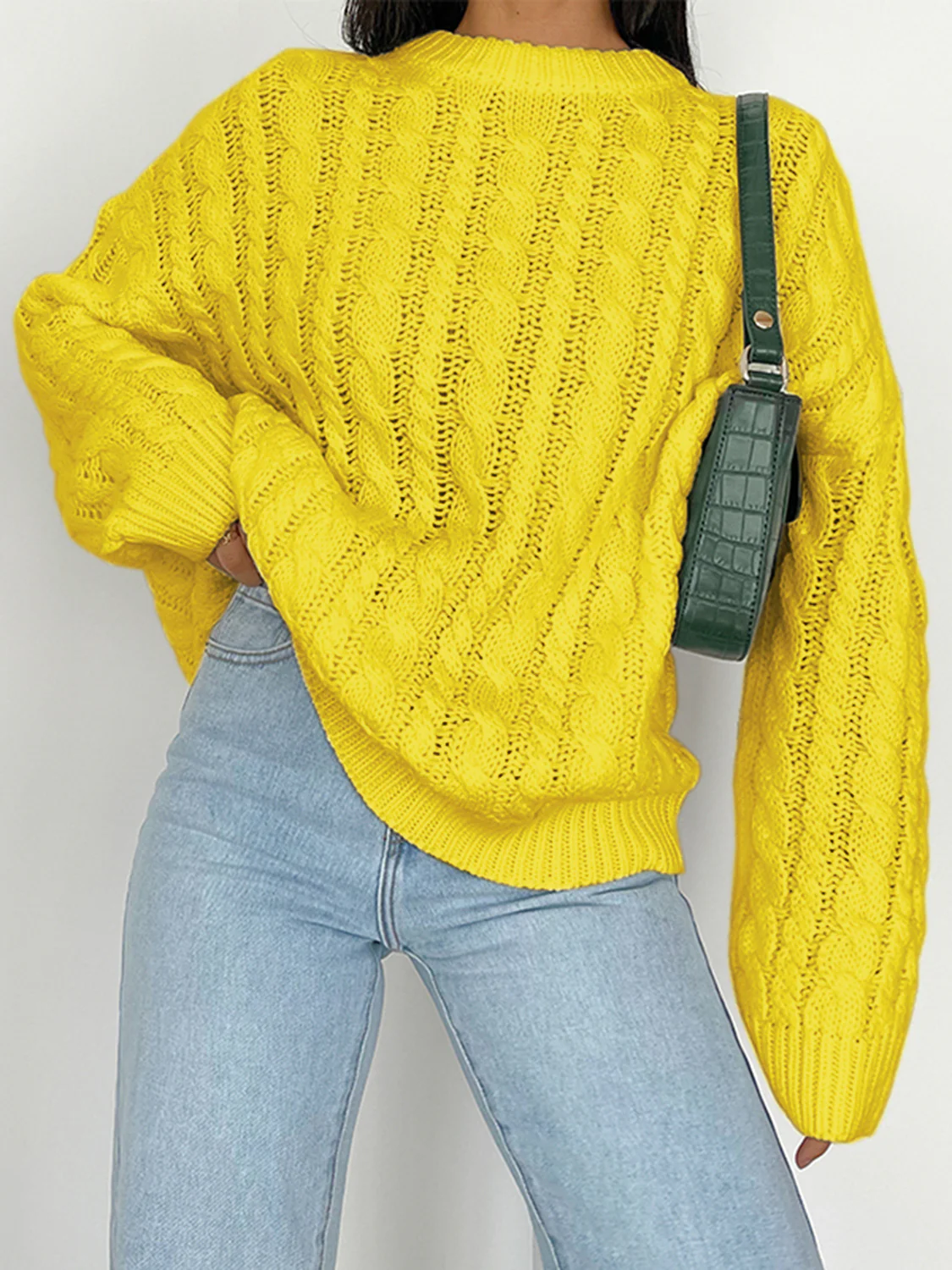 Openwork Round Sleeve Cable-Knit Sweater - Image 12