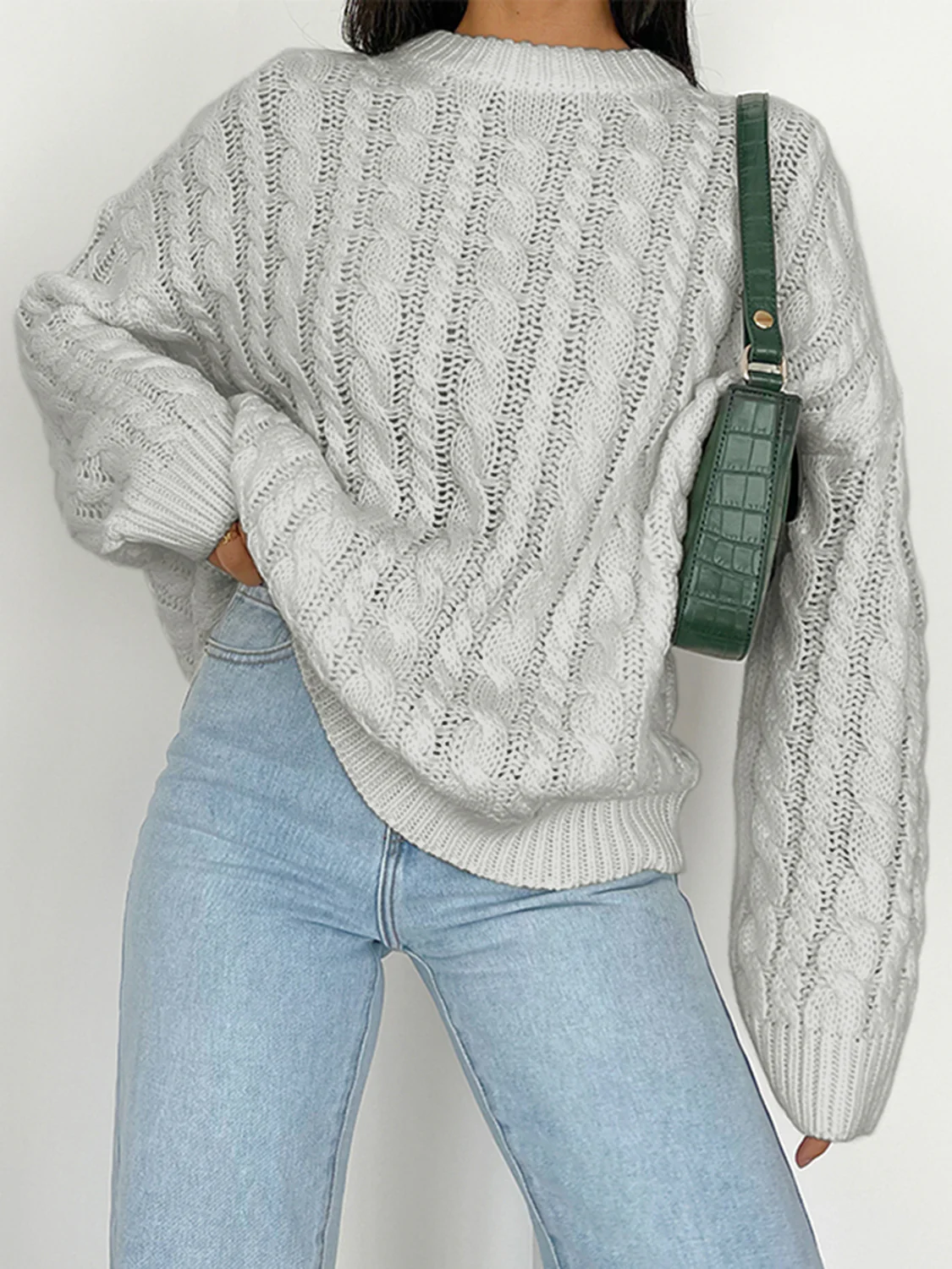 Openwork Round Sleeve Cable-Knit Sweater - Image 14