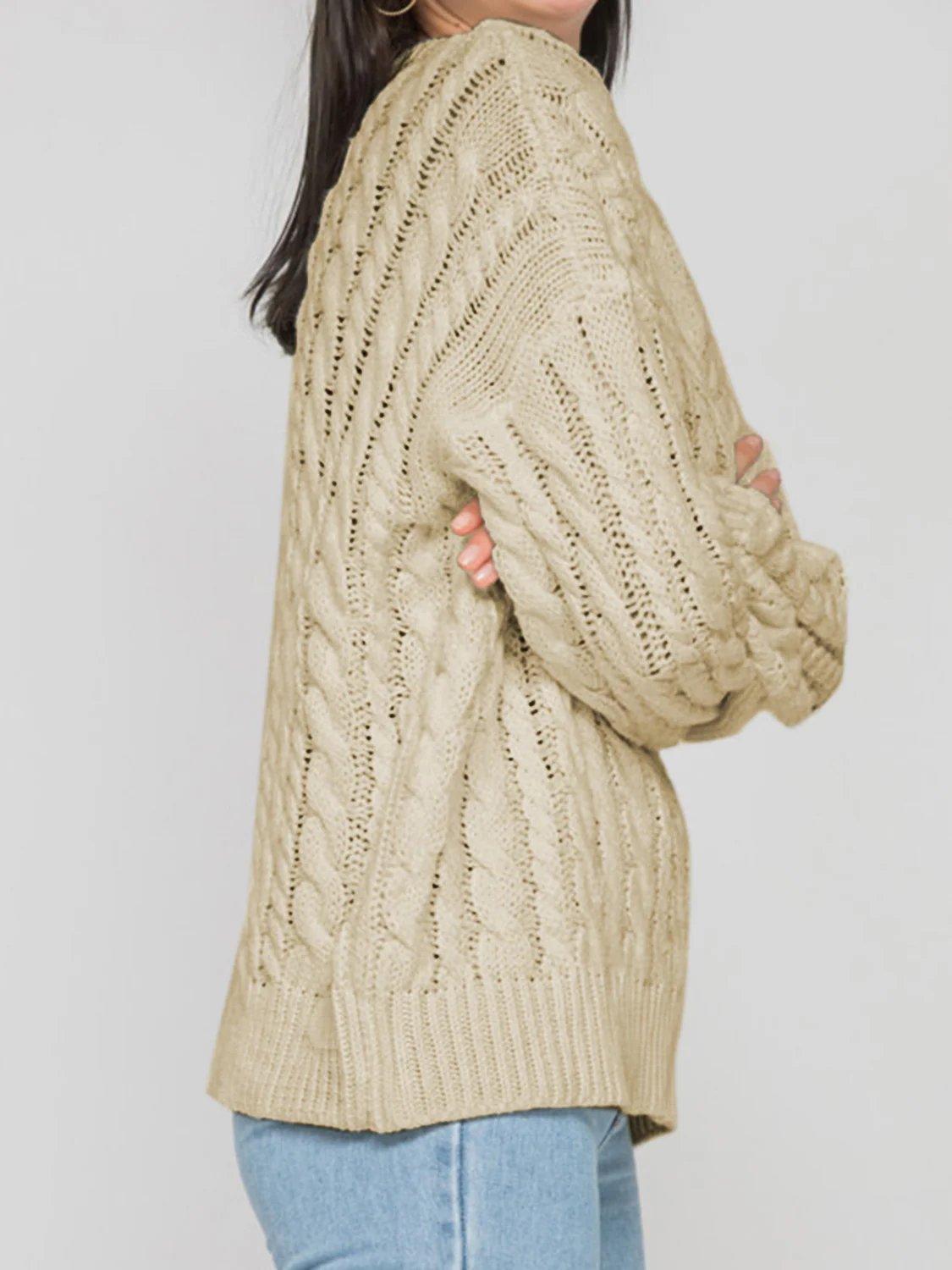 Openwork Round Sleeve Cable-Knit Sweater - Image 19