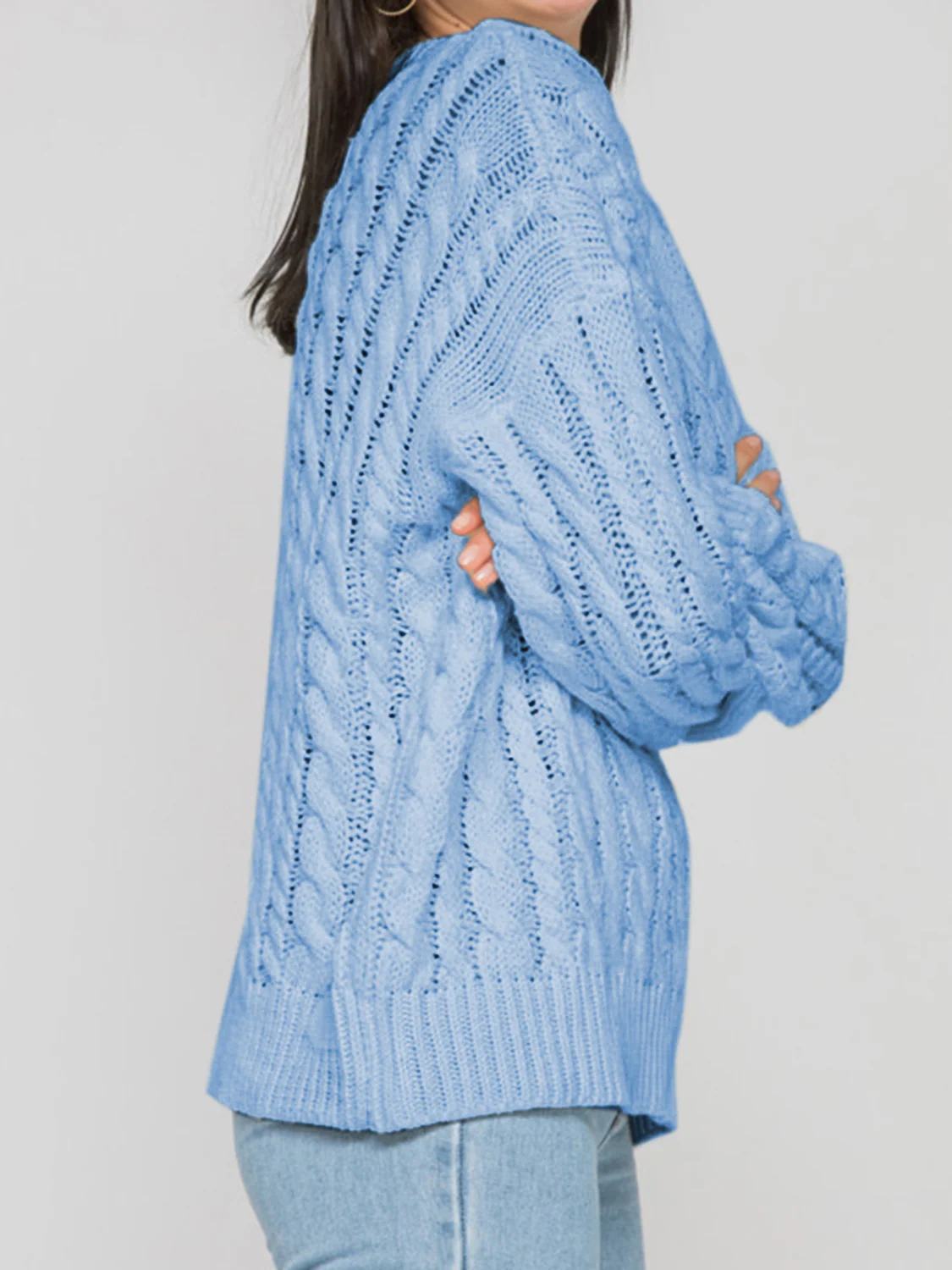 Openwork Round Sleeve Cable-Knit Sweater - Image 22