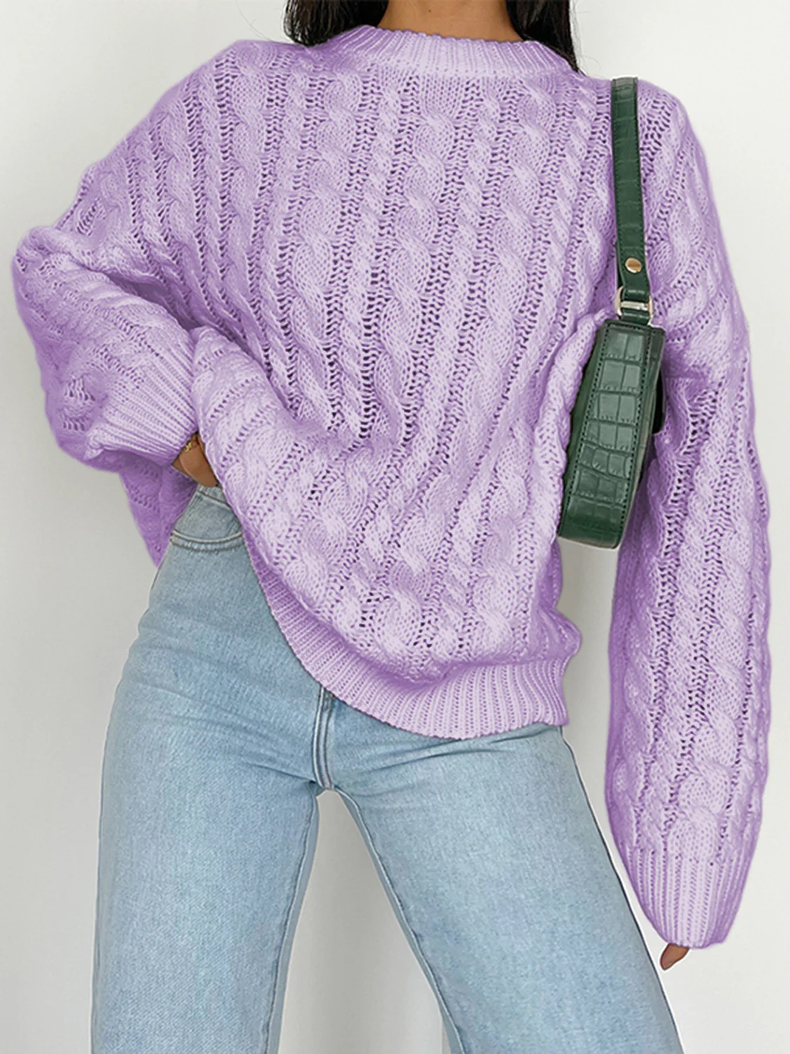 Openwork Round Sleeve Cable-Knit Sweater - Image 3