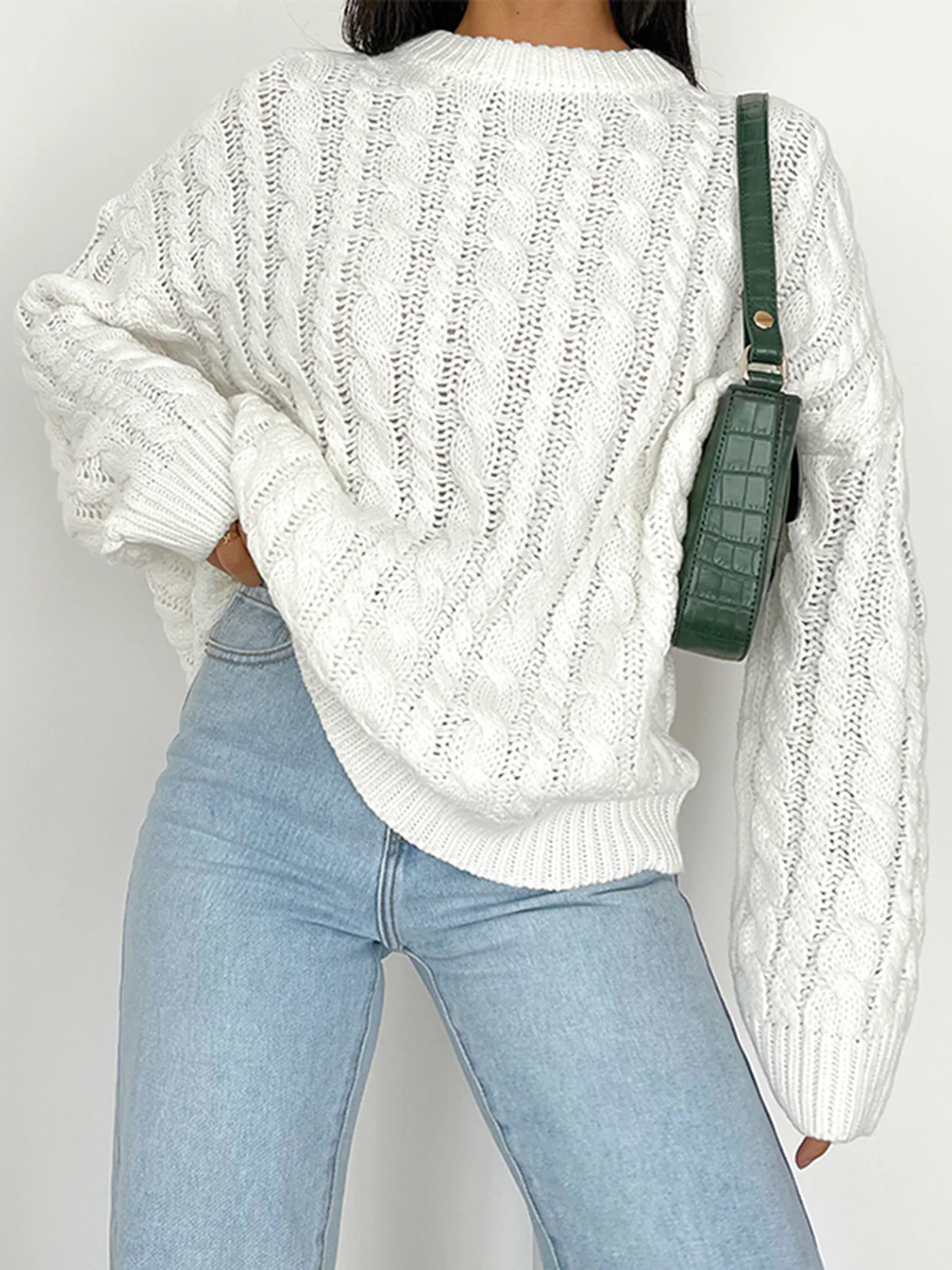 Openwork Round Sleeve Cable-Knit Sweater - Image 6