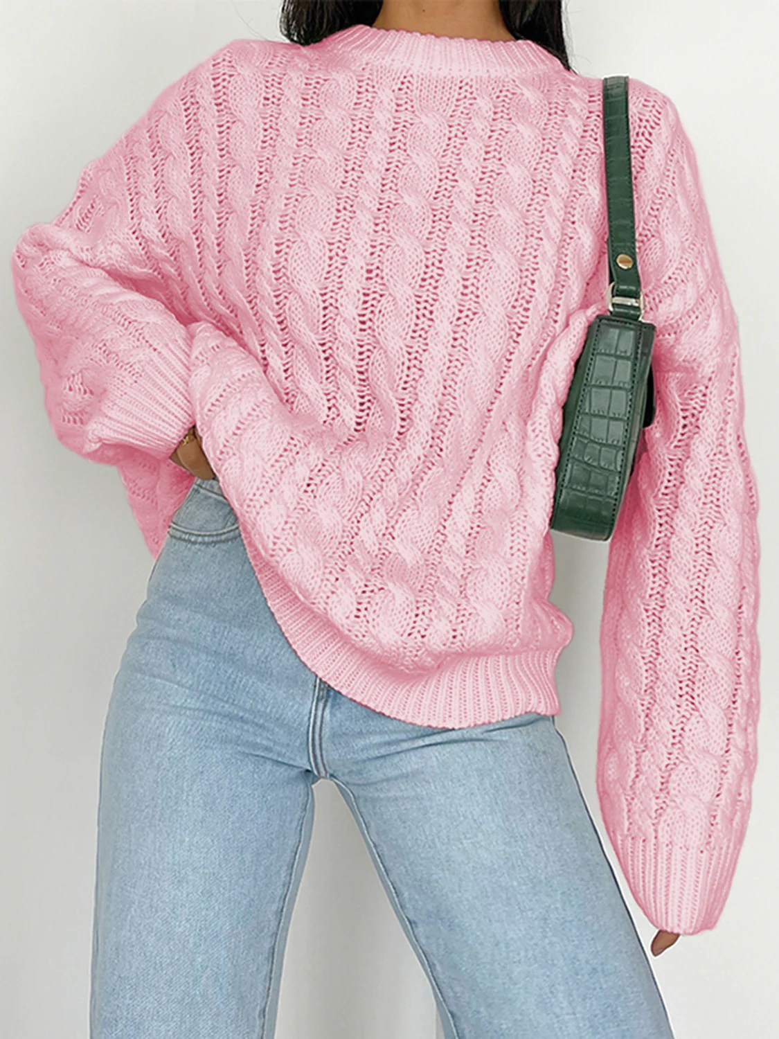 Openwork Round Sleeve Cable-Knit Sweater - Image 8