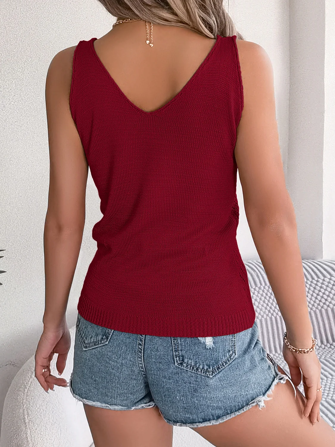 Openwork Scoop Neck Knit Vest - Image 13