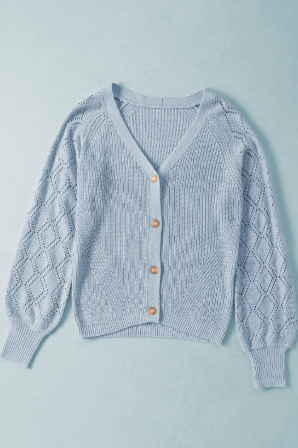 Openwork V-Neck Button Up Cardigan - Image 13