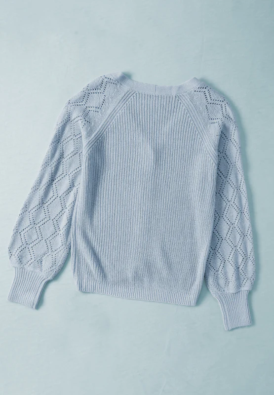 Openwork V-Neck Button Up Cardigan - Image 14