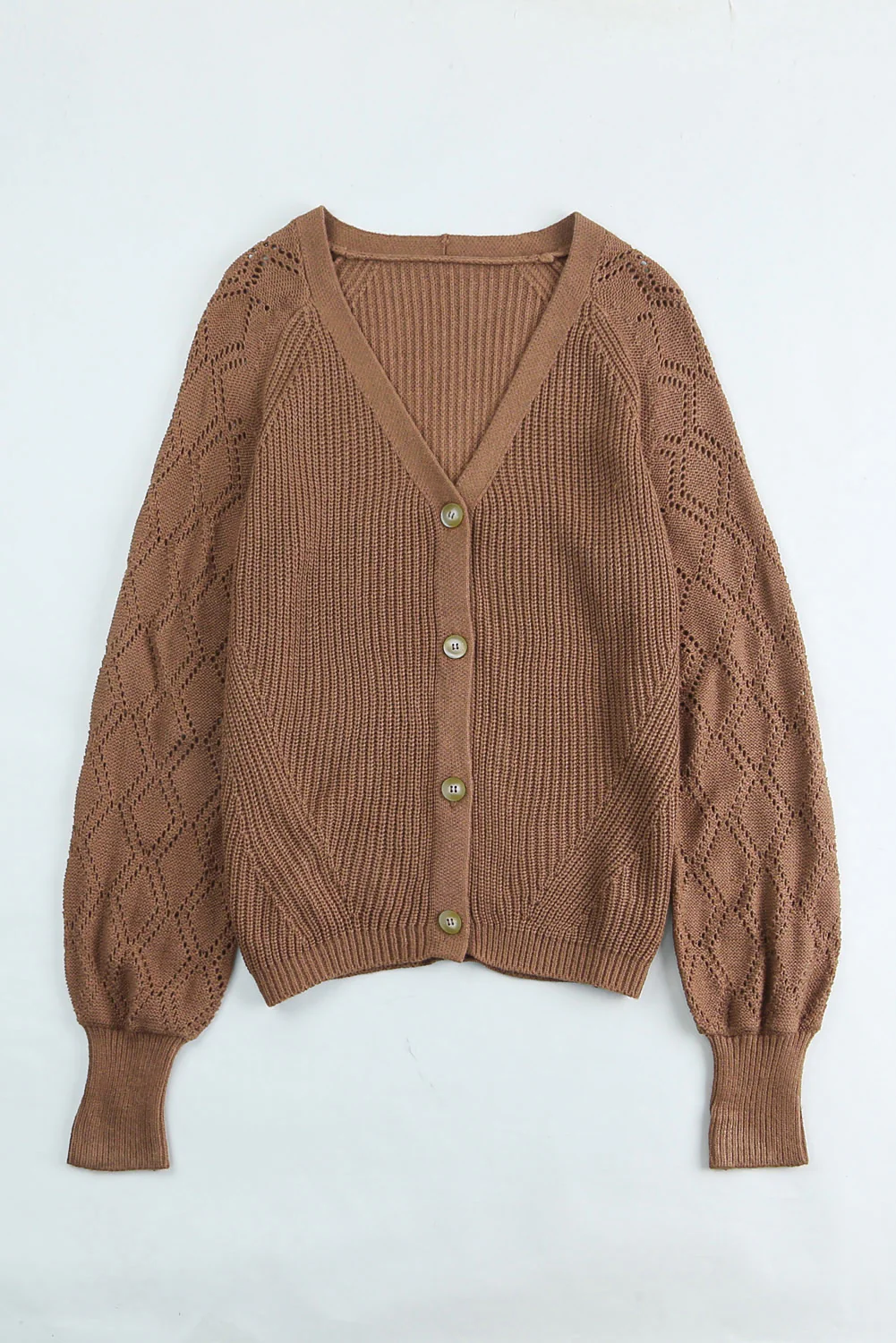 Openwork V-Neck Button Up Cardigan - Image 20