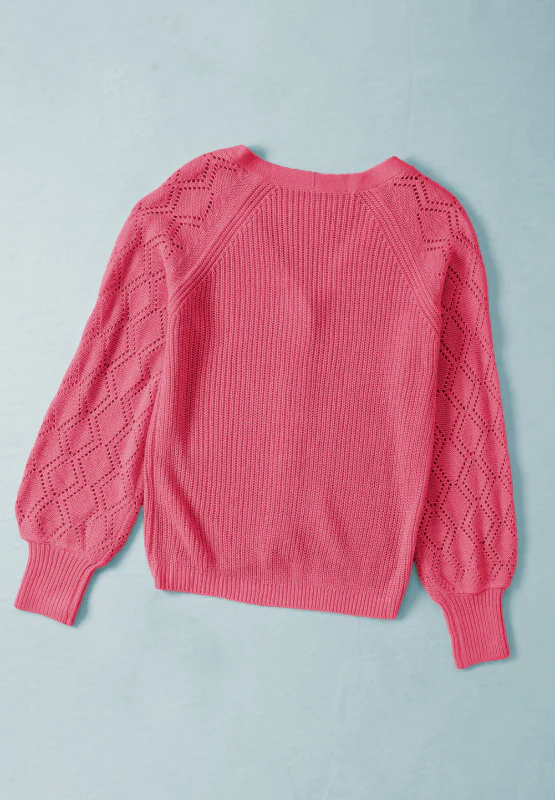 Openwork V-Neck Button Up Cardigan - Image 31
