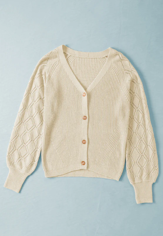 Openwork V-Neck Button Up Cardigan - Image 5