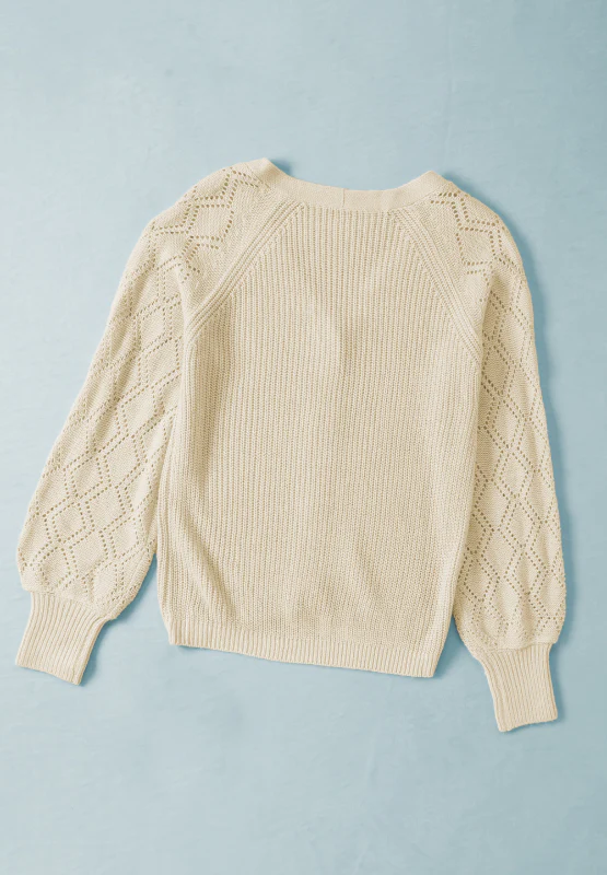 Openwork V-Neck Button Up Cardigan - Image 6
