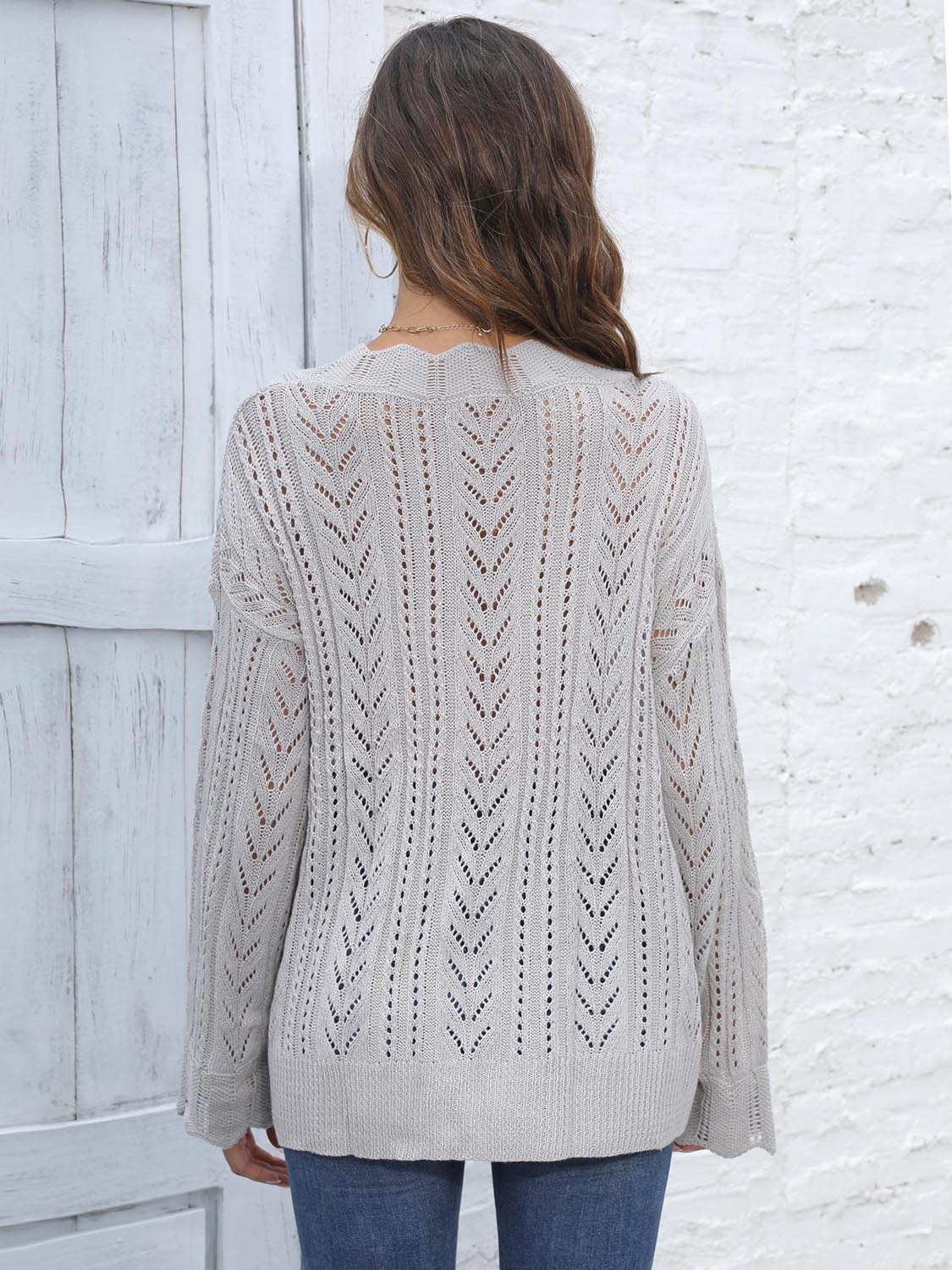 Openwork V-Neck Sweater - Image 2