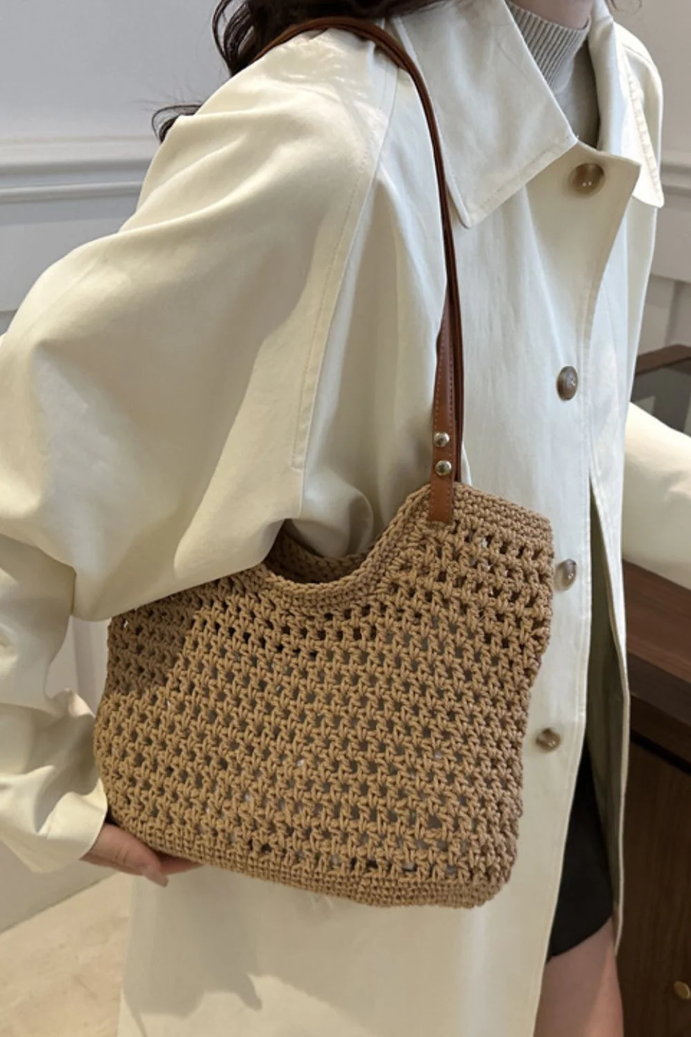Openwork Woven Tote Bag - Image 4
