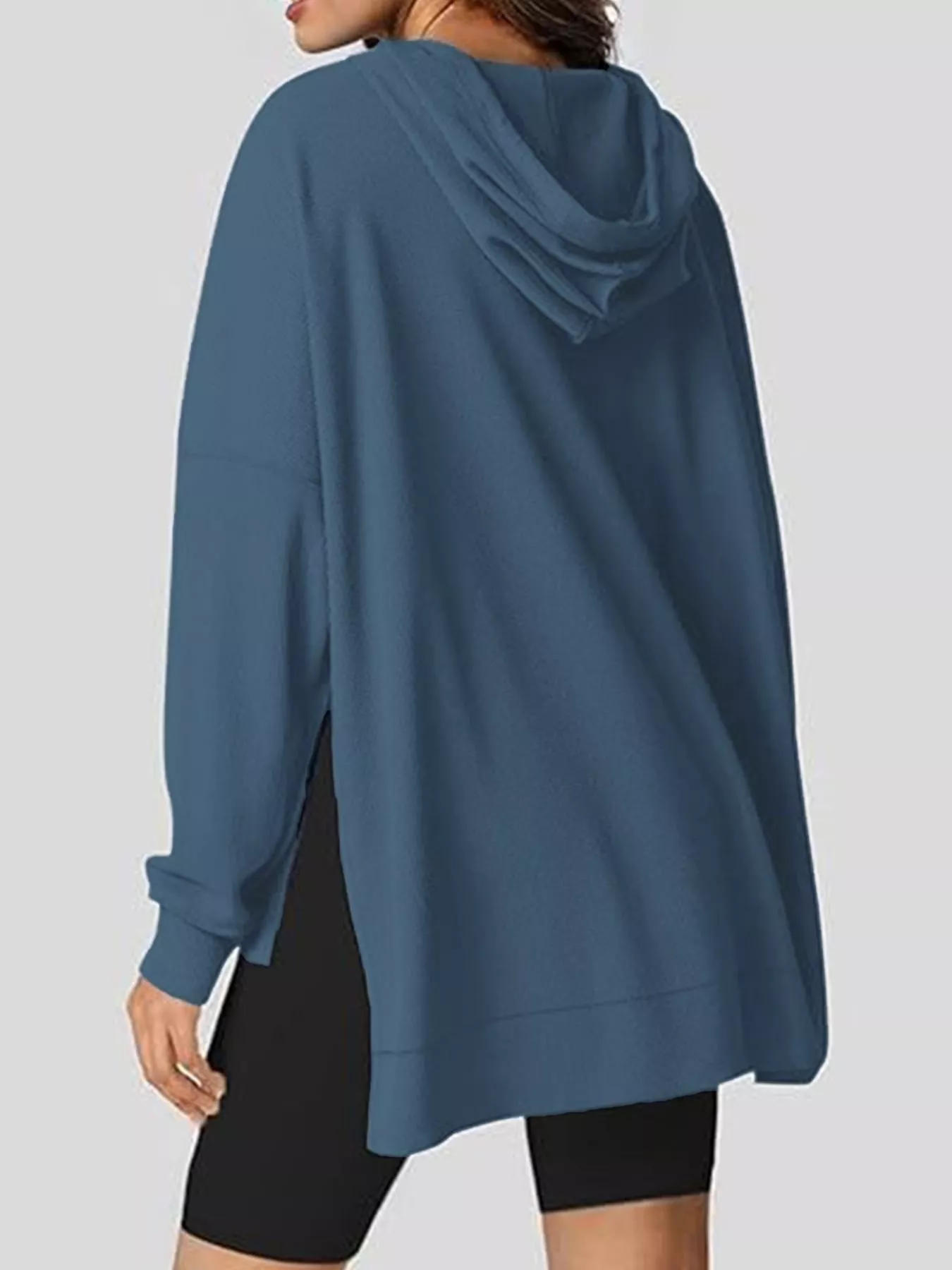 Oversized Drawstring Side Slit Hoodie - Image 10