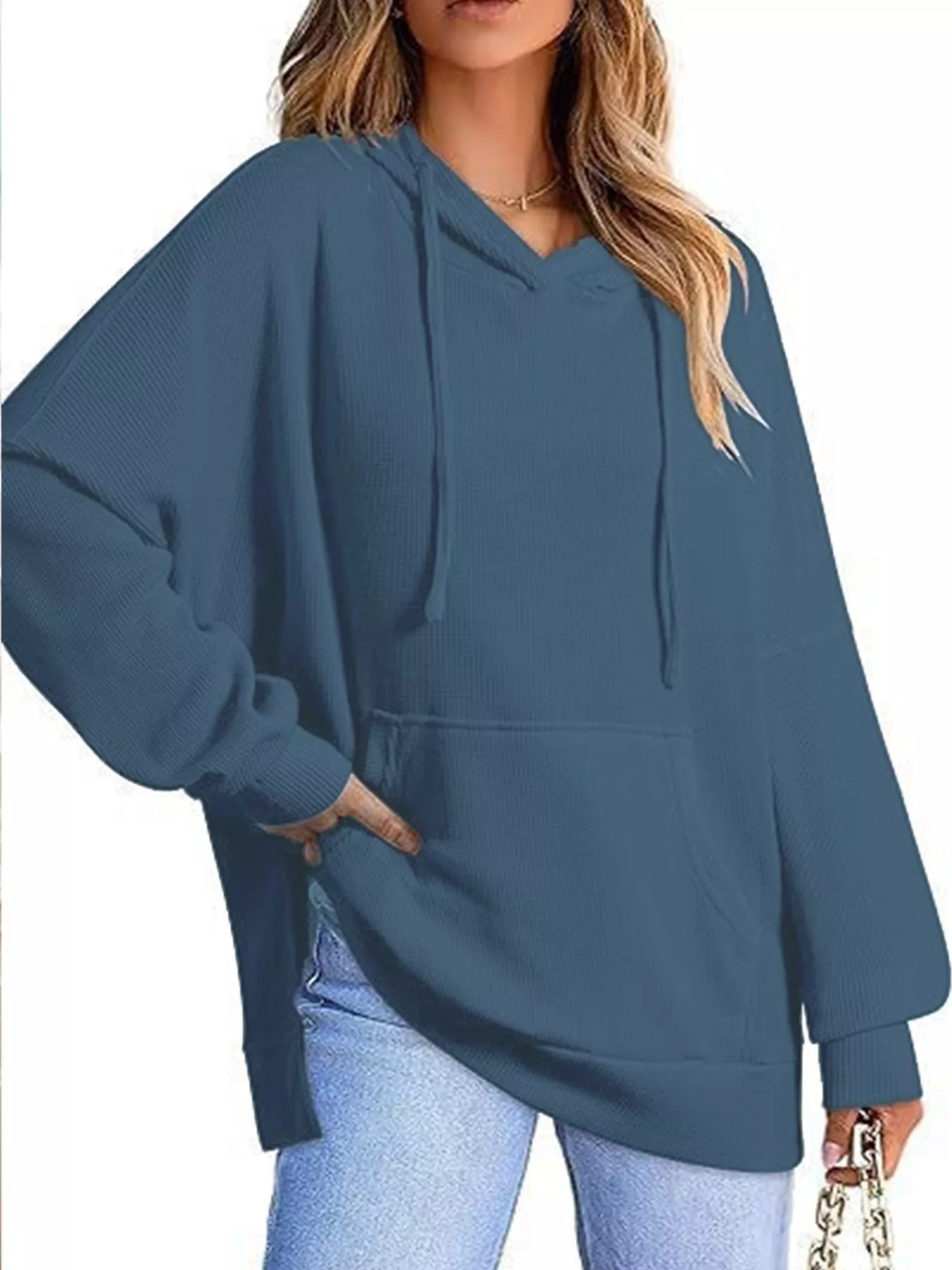 Oversized Drawstring Side Slit Hoodie - Image 11