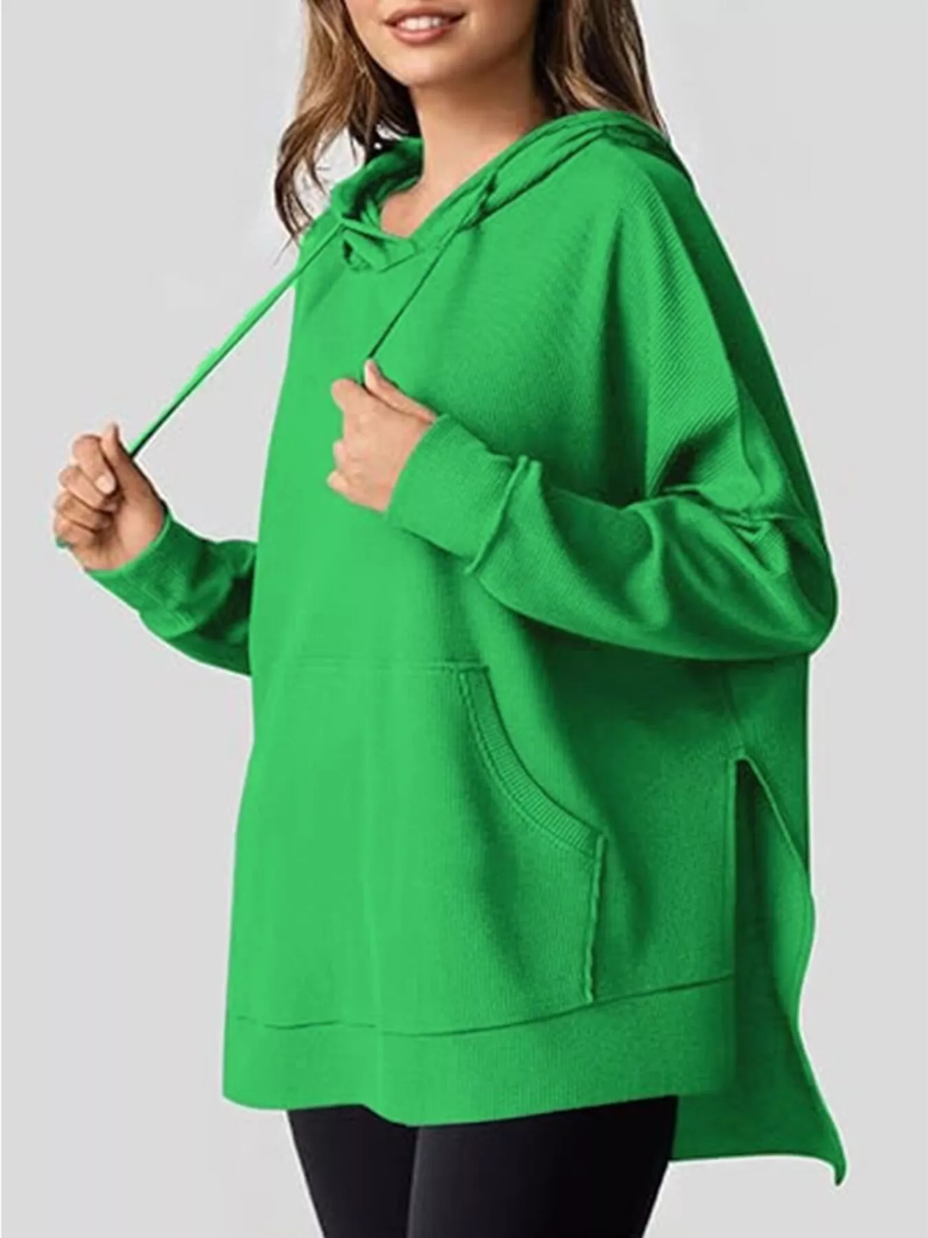 Oversized Drawstring Side Slit Hoodie - Image 12