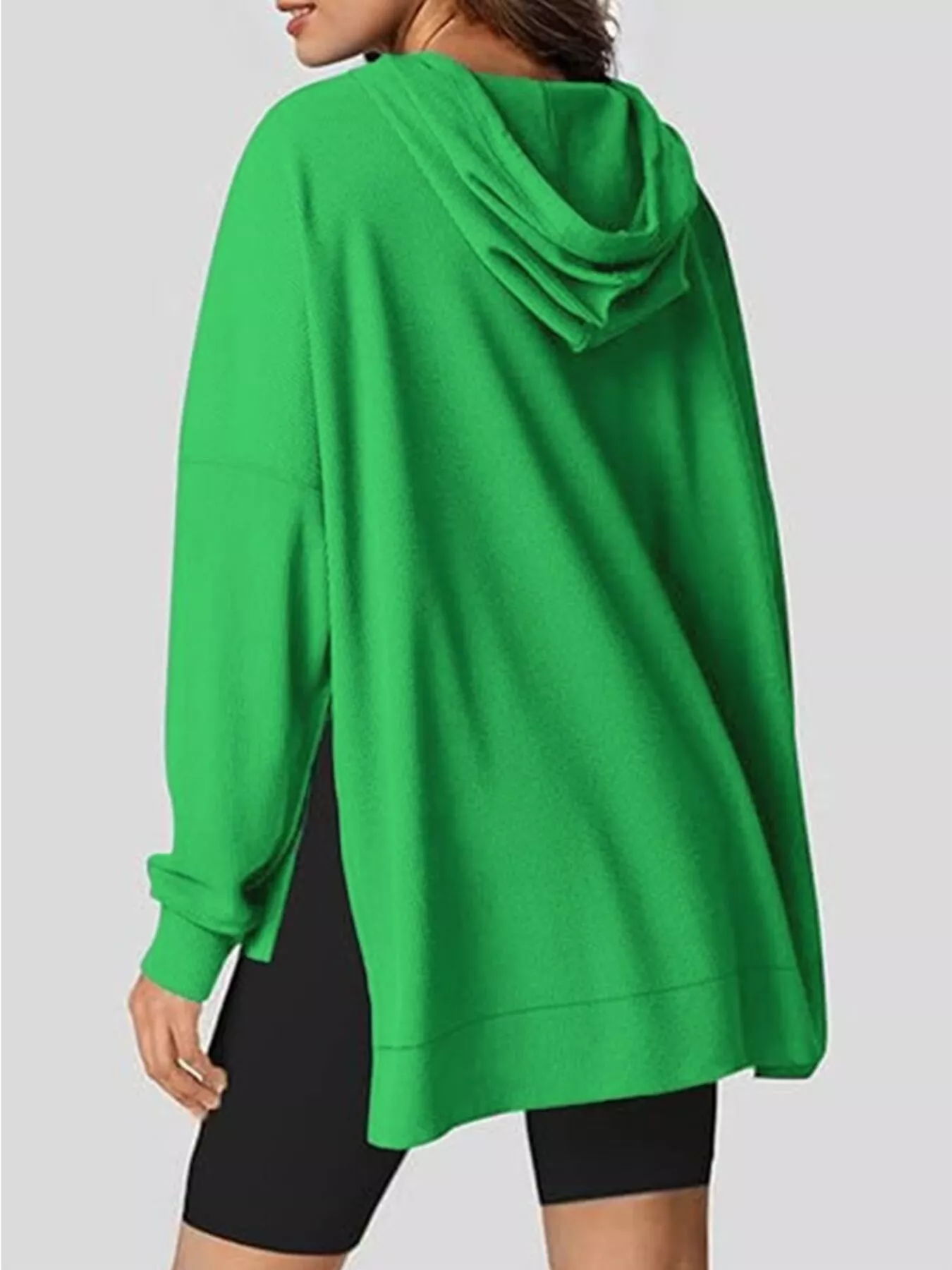 Oversized Drawstring Side Slit Hoodie - Image 13