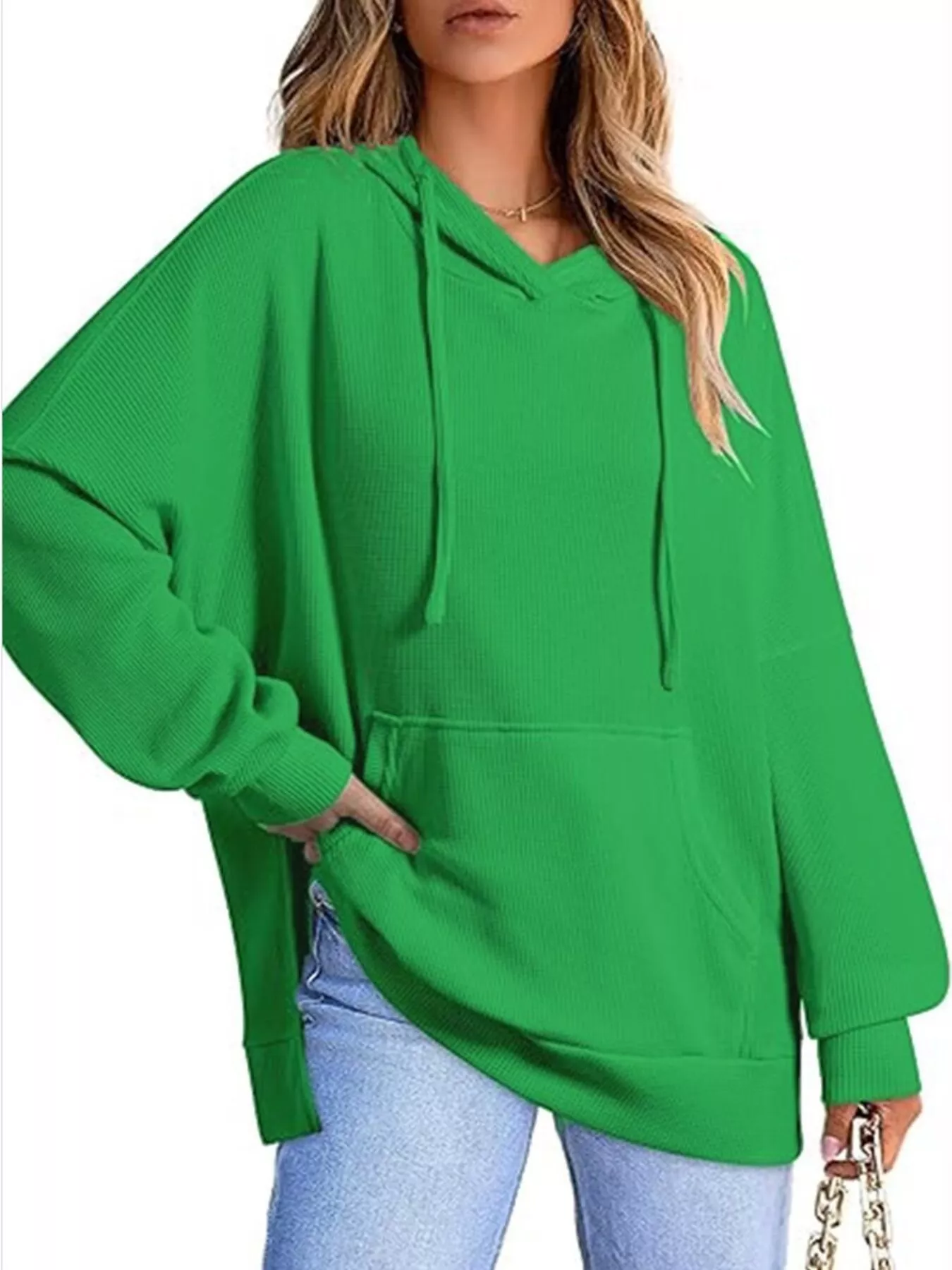 Oversized Drawstring Side Slit Hoodie - Image 14