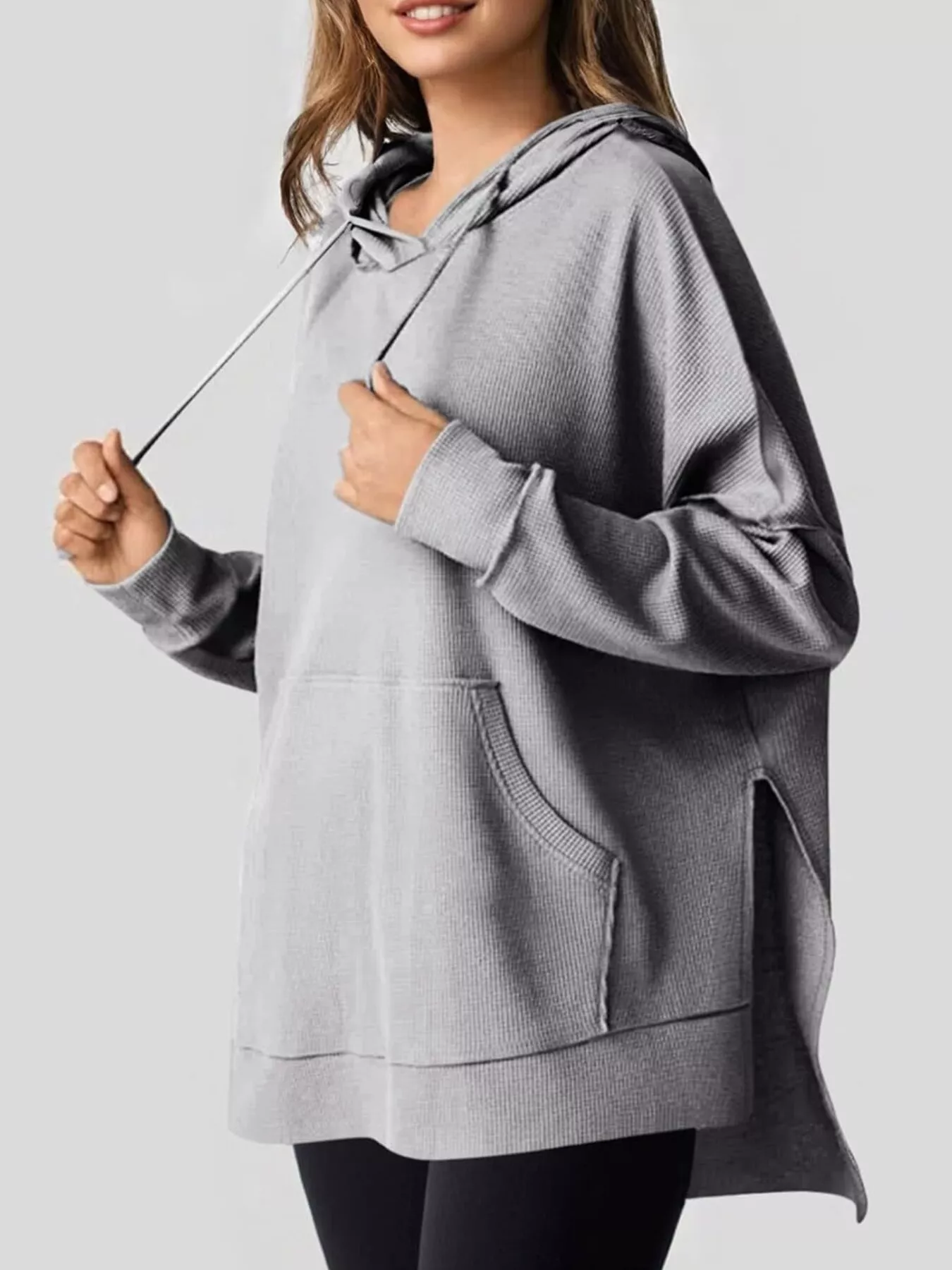 Oversized Drawstring Side Slit Hoodie - Image 16