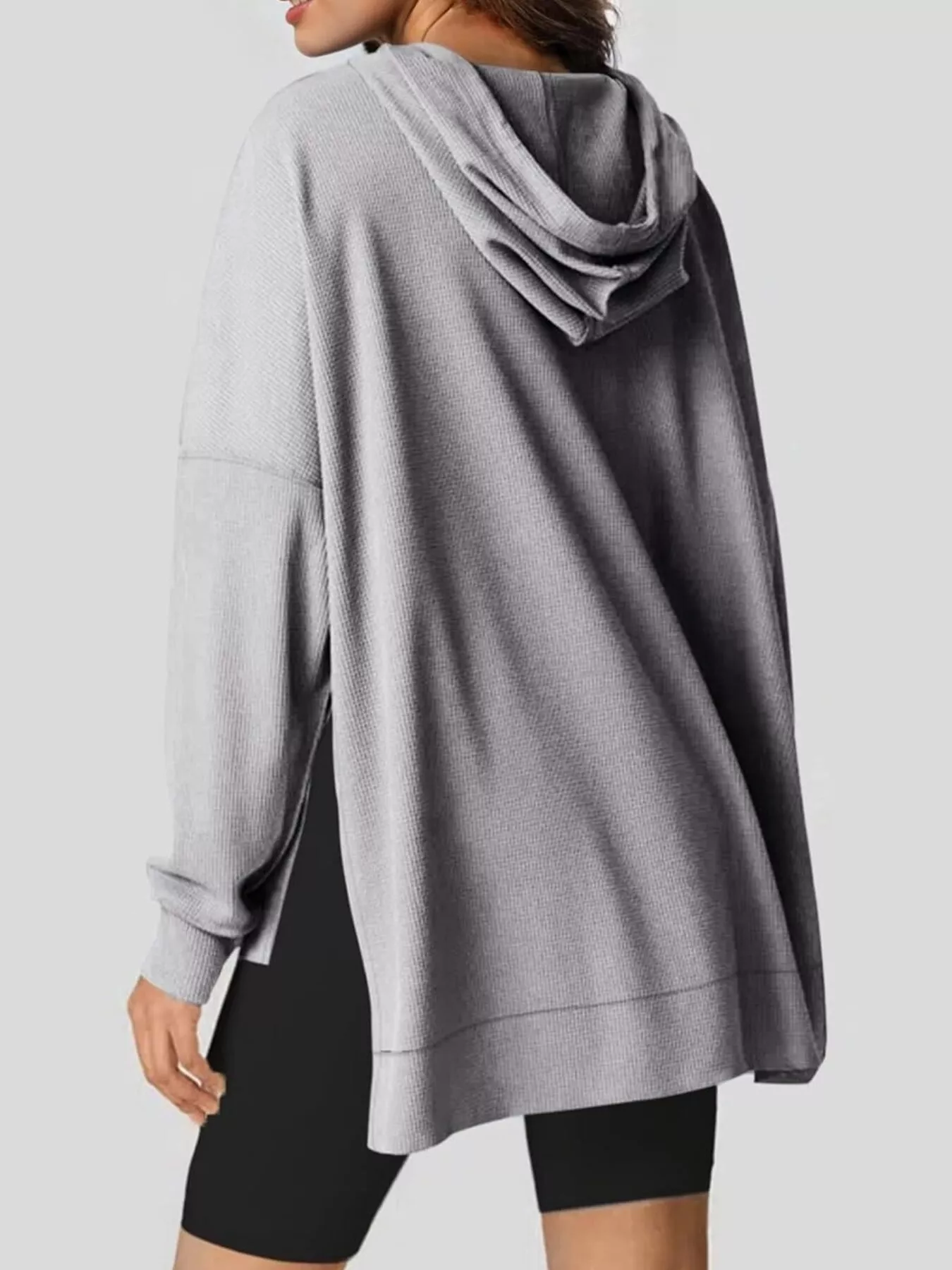 Oversized Drawstring Side Slit Hoodie - Image 17
