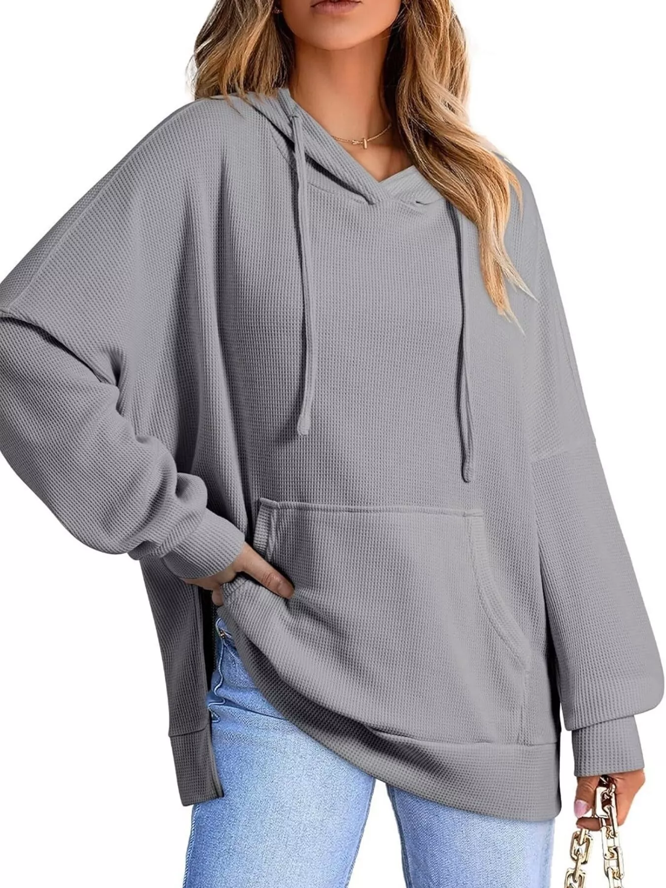 Oversized Drawstring Side Slit Hoodie - Image 18