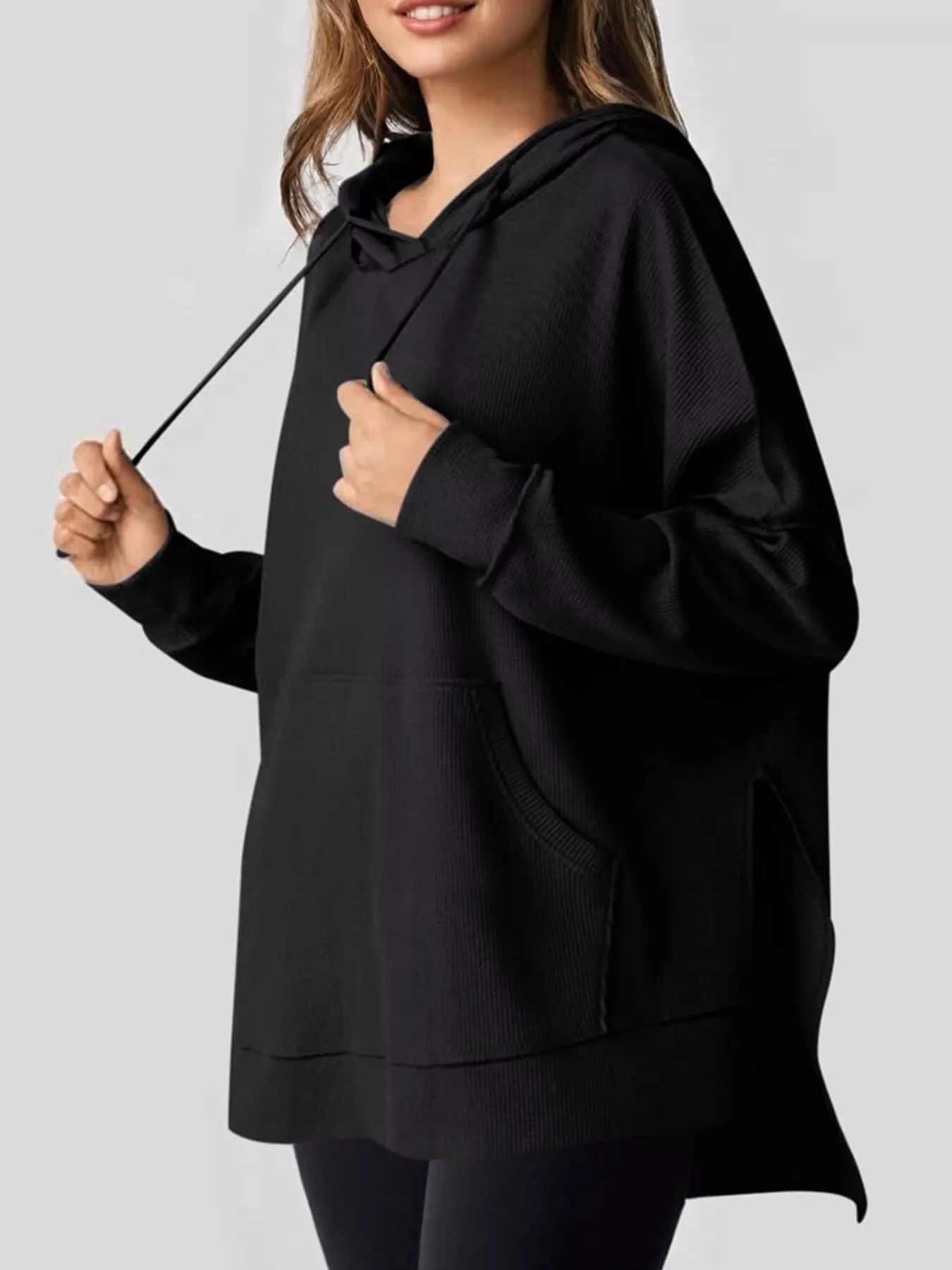 Oversized Drawstring Side Slit Hoodie - Image 19
