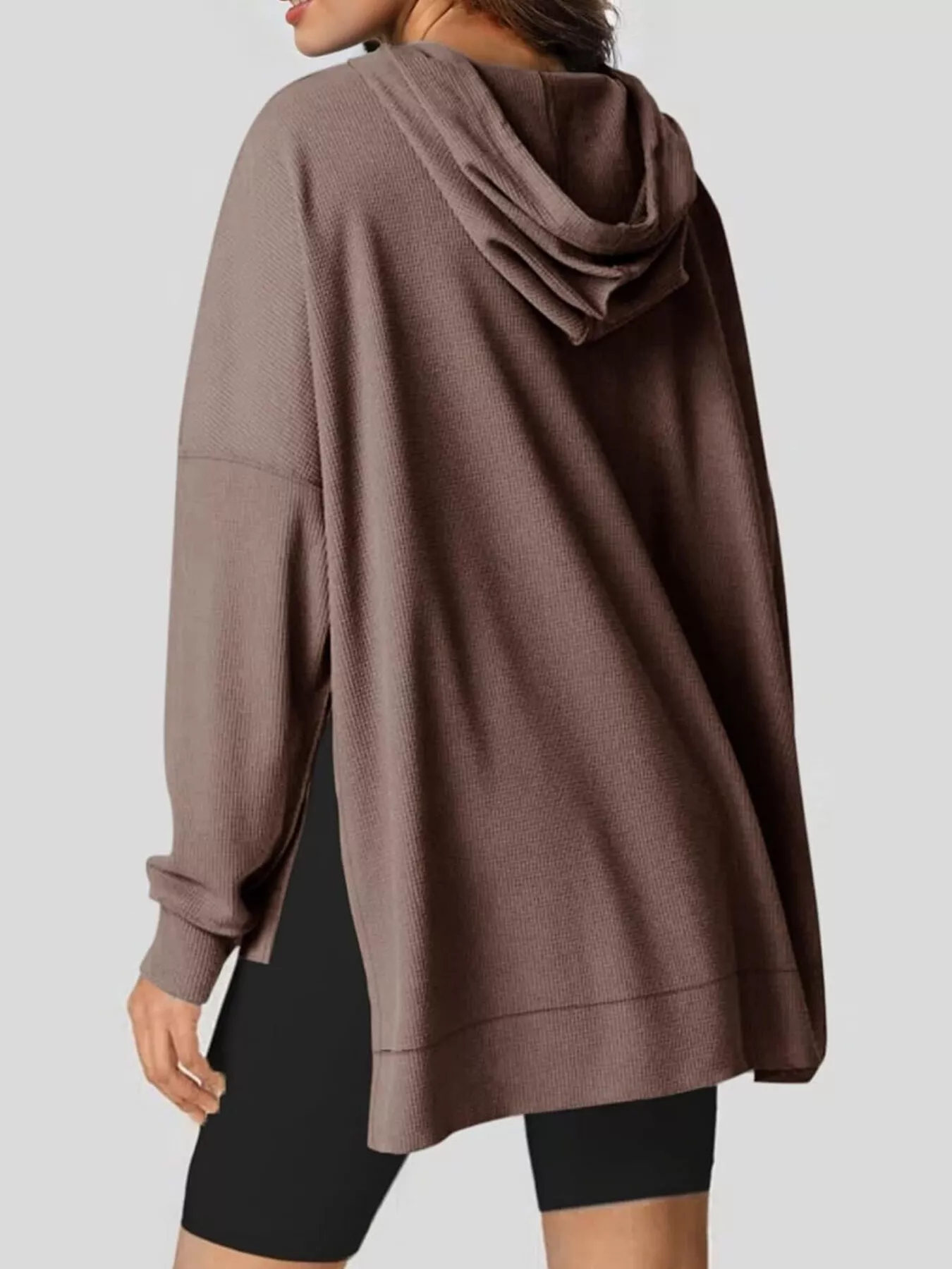Oversized Drawstring Side Slit Hoodie - Image 2