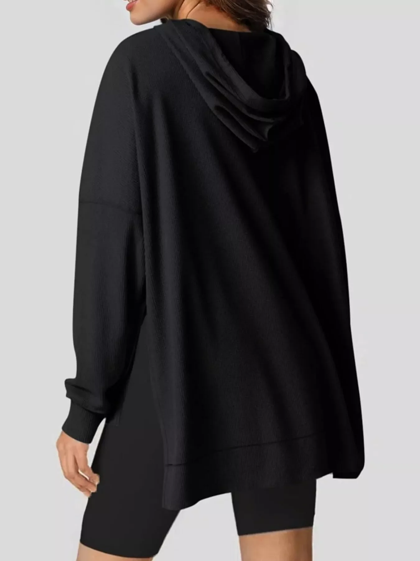 Oversized Drawstring Side Slit Hoodie - Image 20