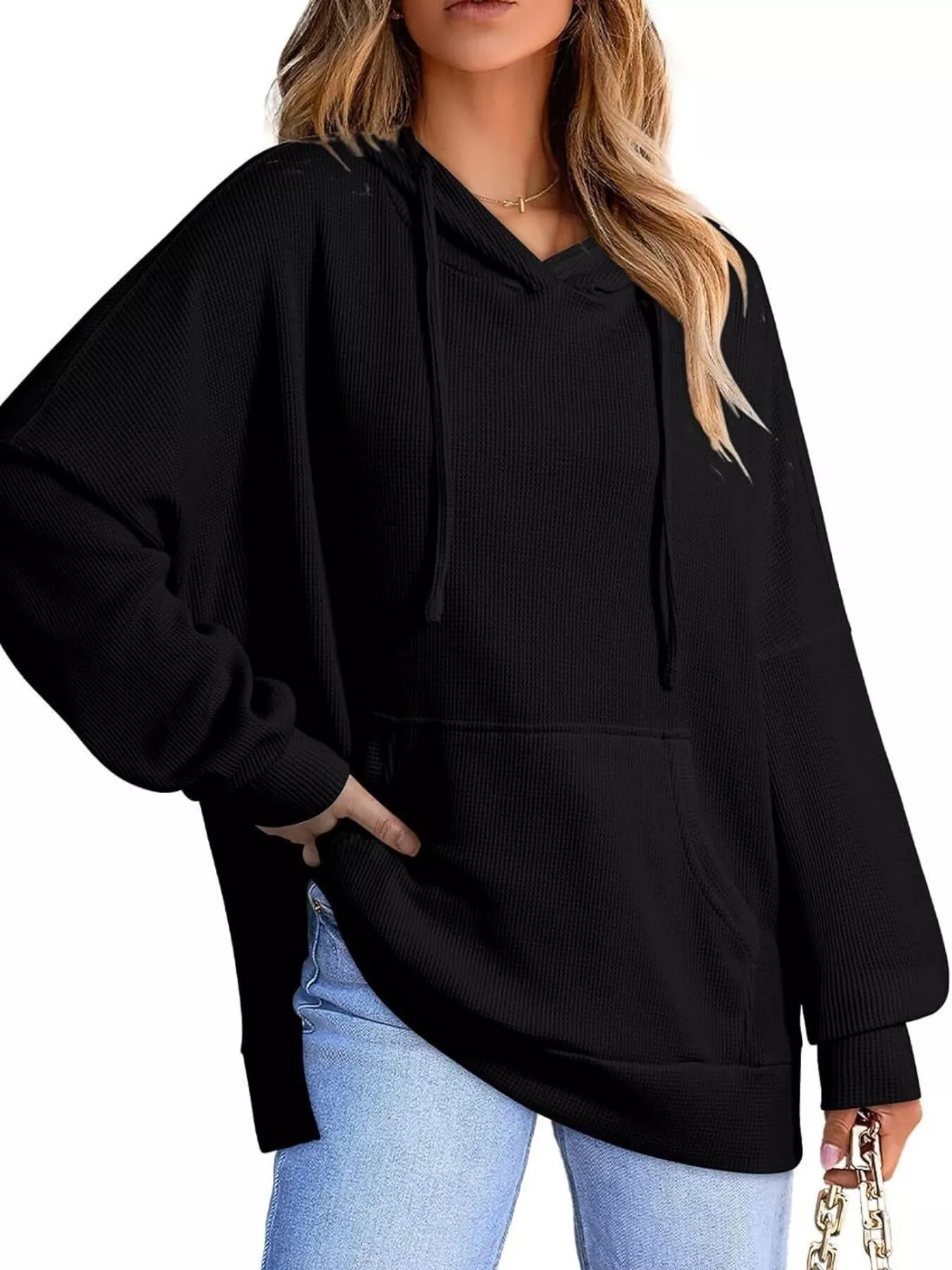 Oversized Drawstring Side Slit Hoodie - Image 21
