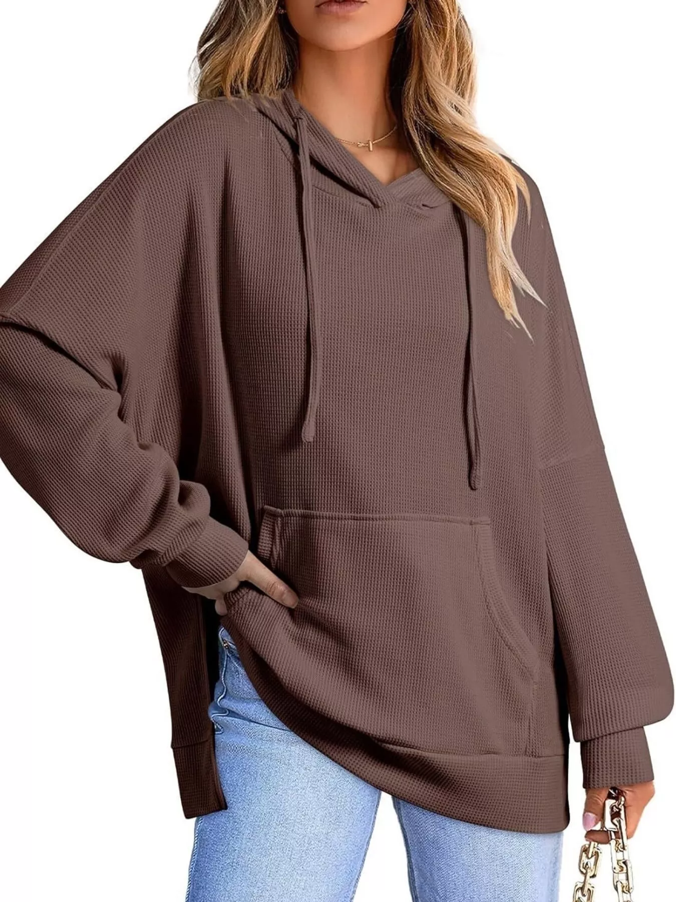 Oversized Drawstring Side Slit Hoodie - Image 3