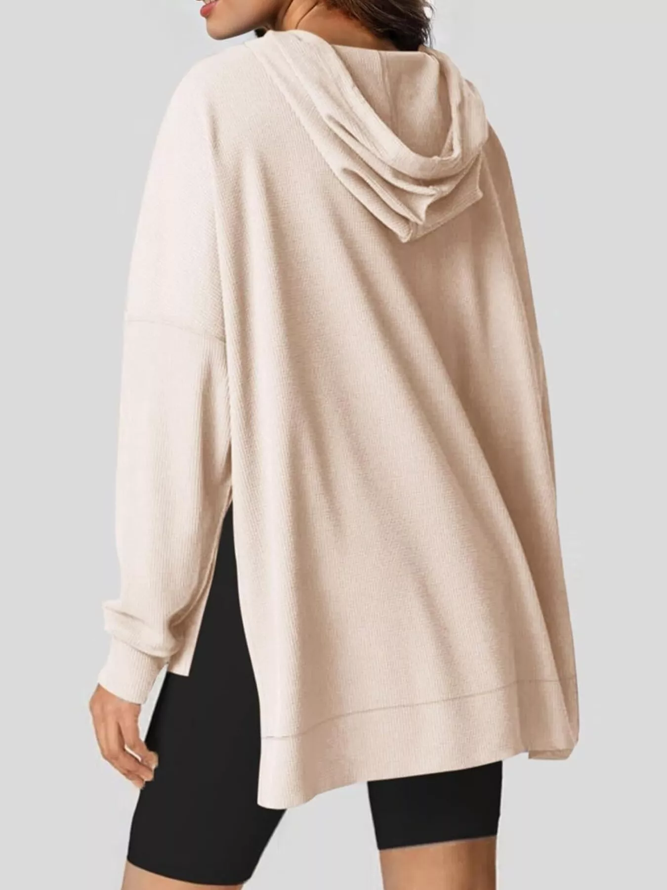 Oversized Drawstring Side Slit Hoodie - Image 6