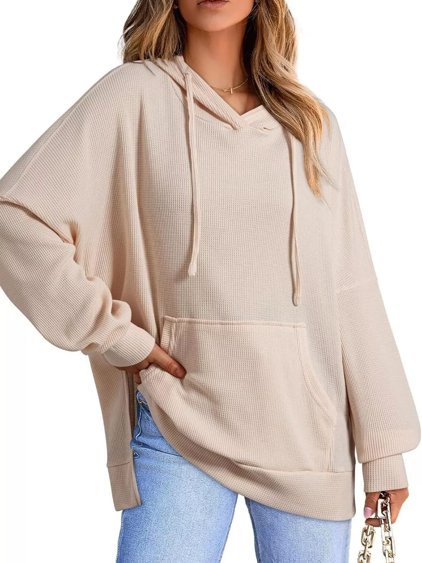 Oversized Drawstring Side Slit Hoodie - Image 8