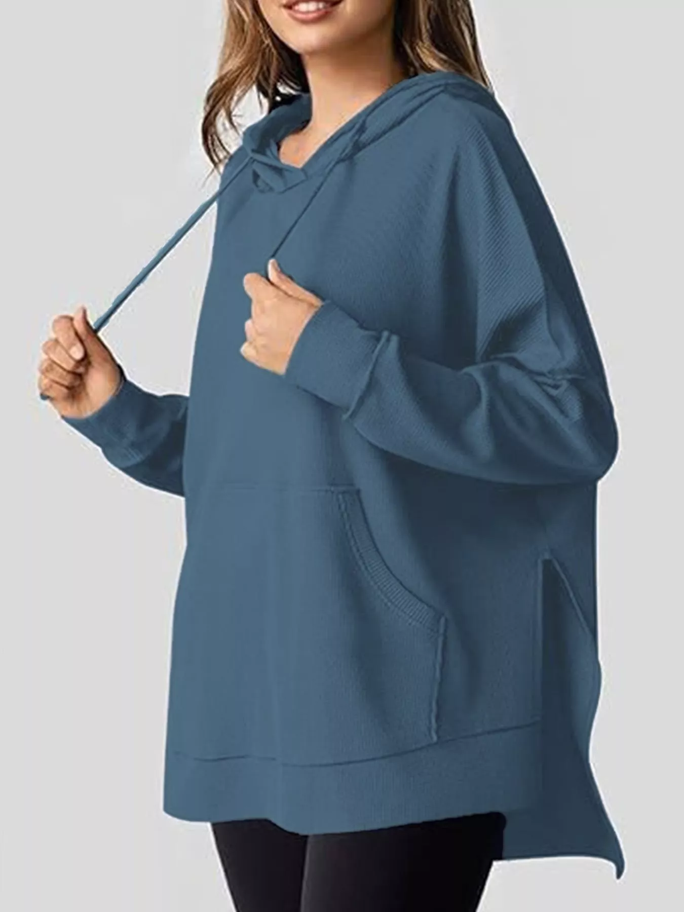 Oversized Drawstring Side Slit Hoodie - Image 9
