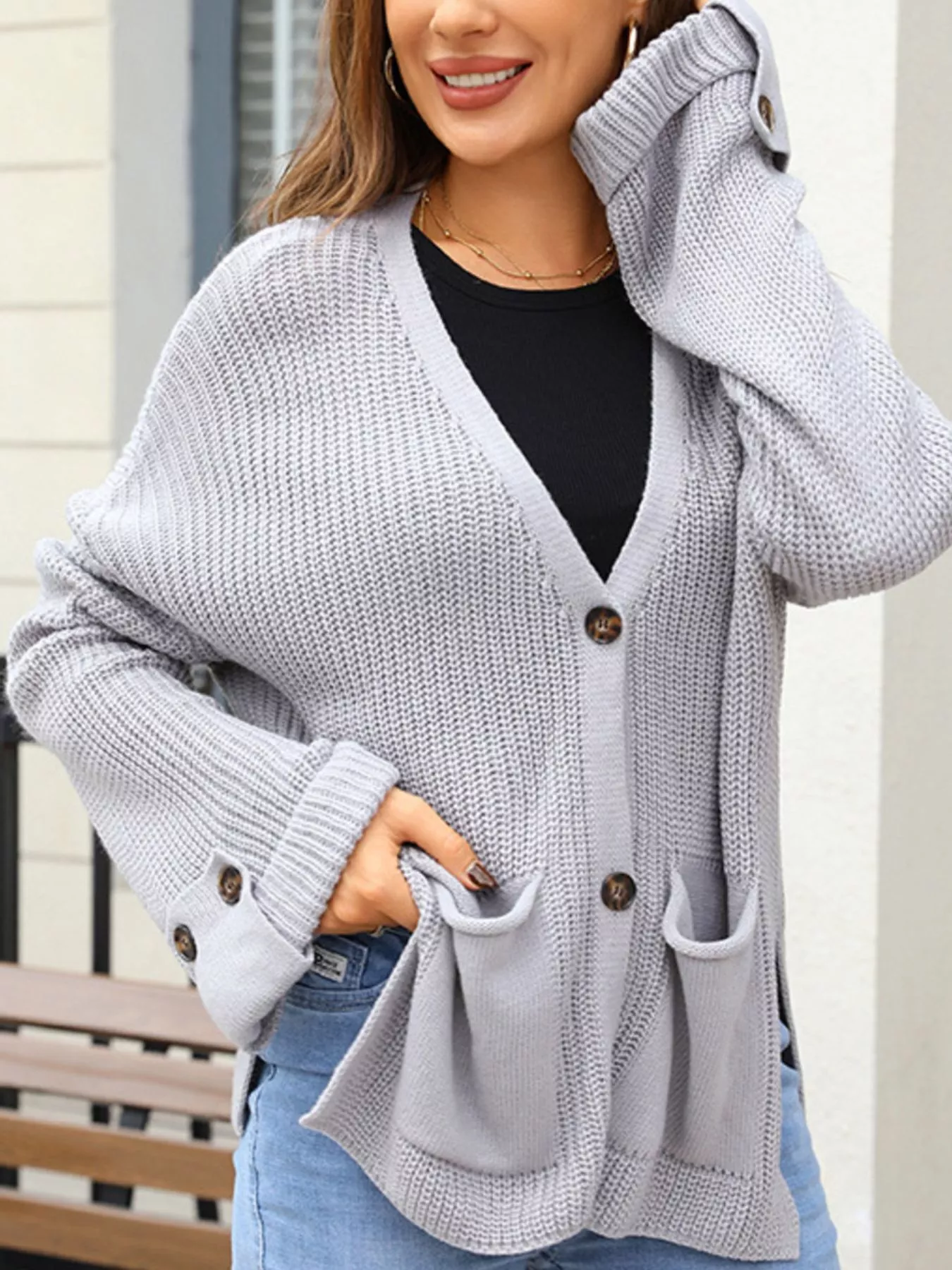 Oversized Knit Button-Down Cardigan - Image 10