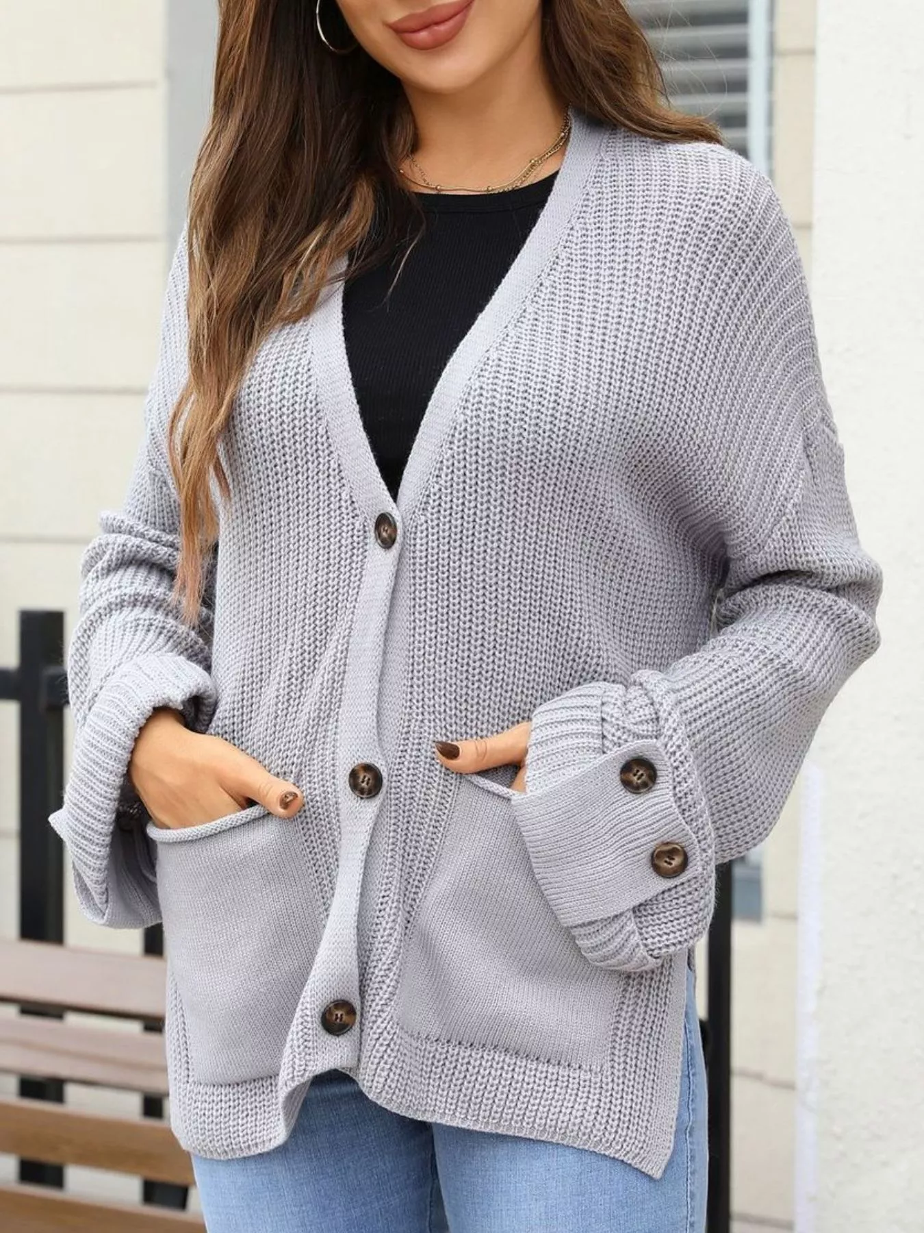 Oversized Knit Button-Down Cardigan - Image 7