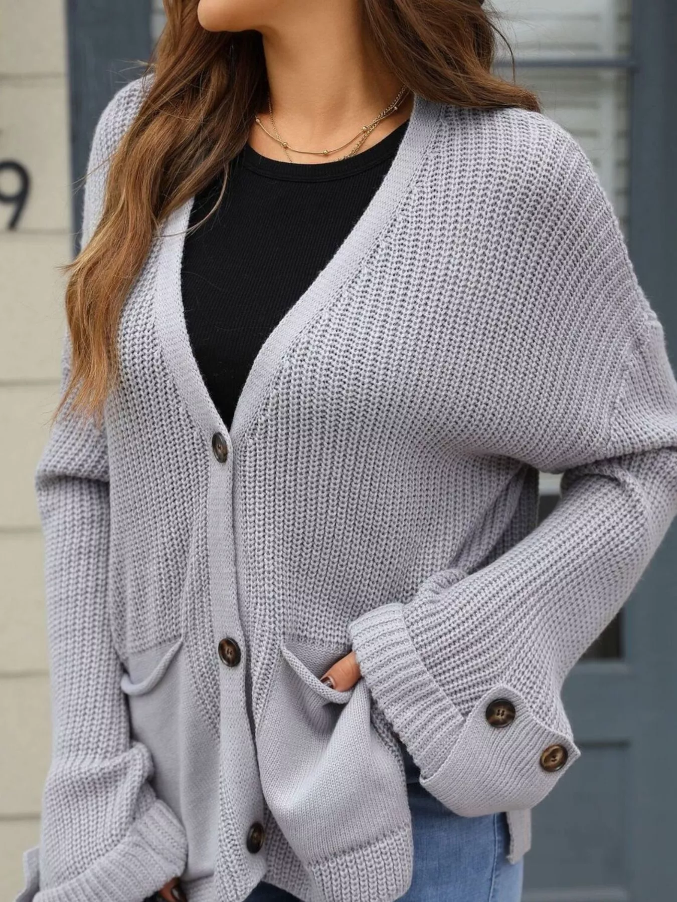 Oversized Knit Button-Down Cardigan - Image 8