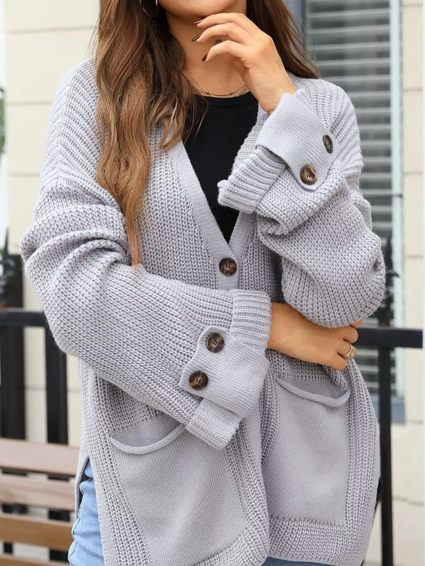 Oversized Knit Button-Down Cardigan - Image 9