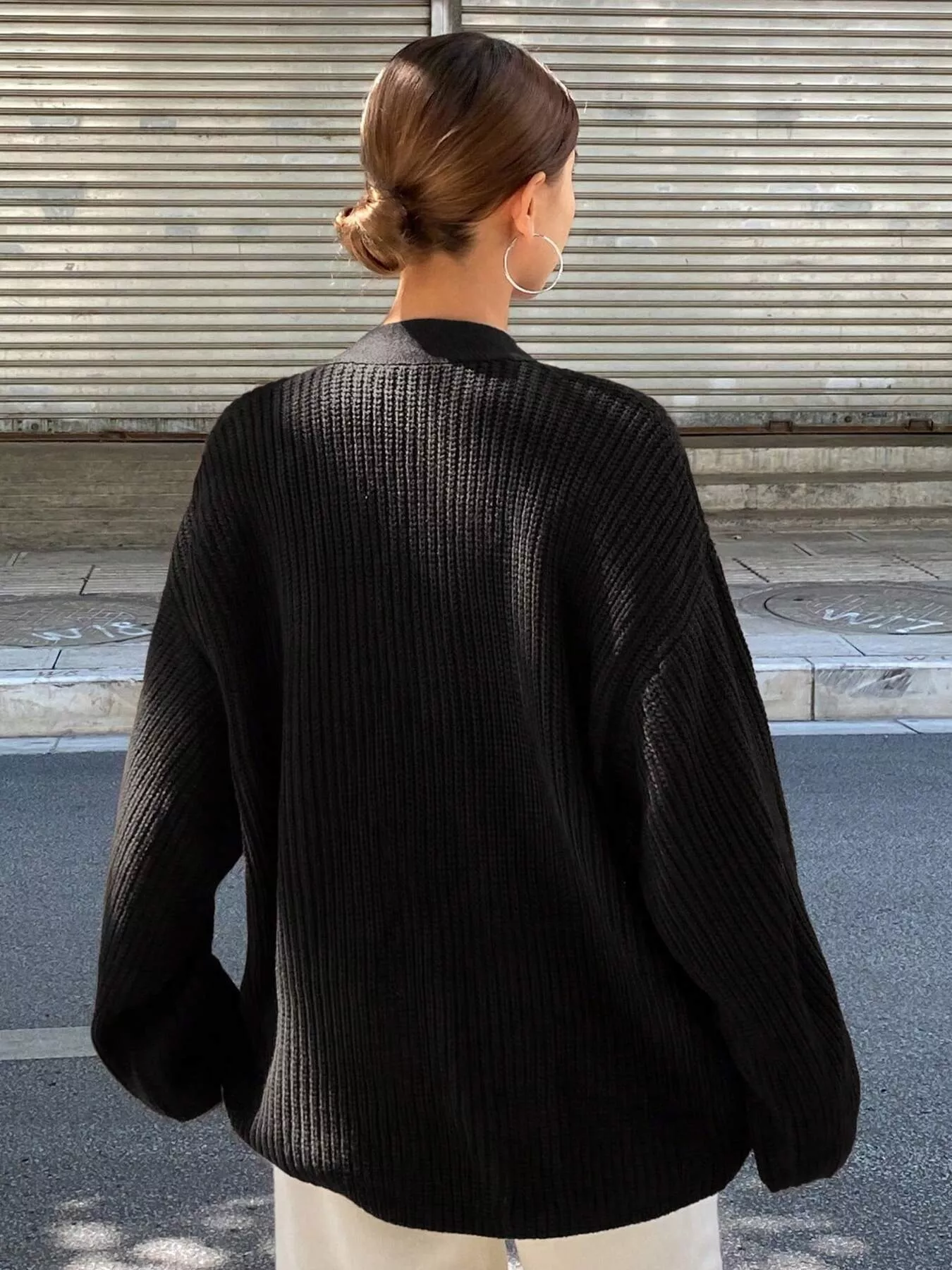 Oversized Knit Button-Down Cardigan - Image 2