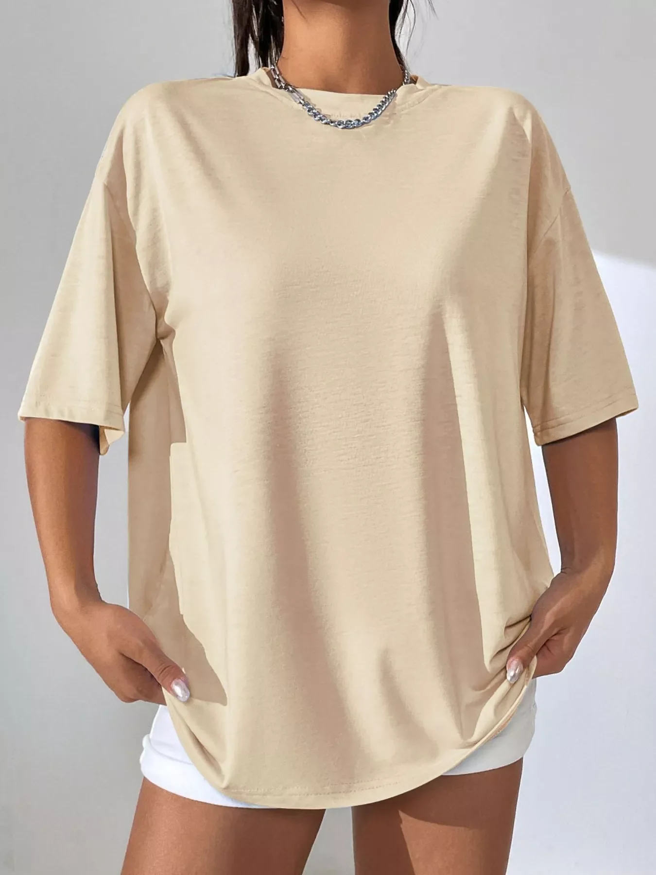 Oversized Solid Color Casual T-Shirt - Image 2