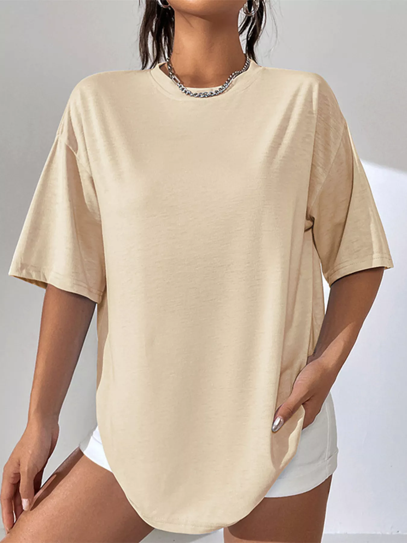 Oversized Solid Color Casual T-Shirt - Image 3