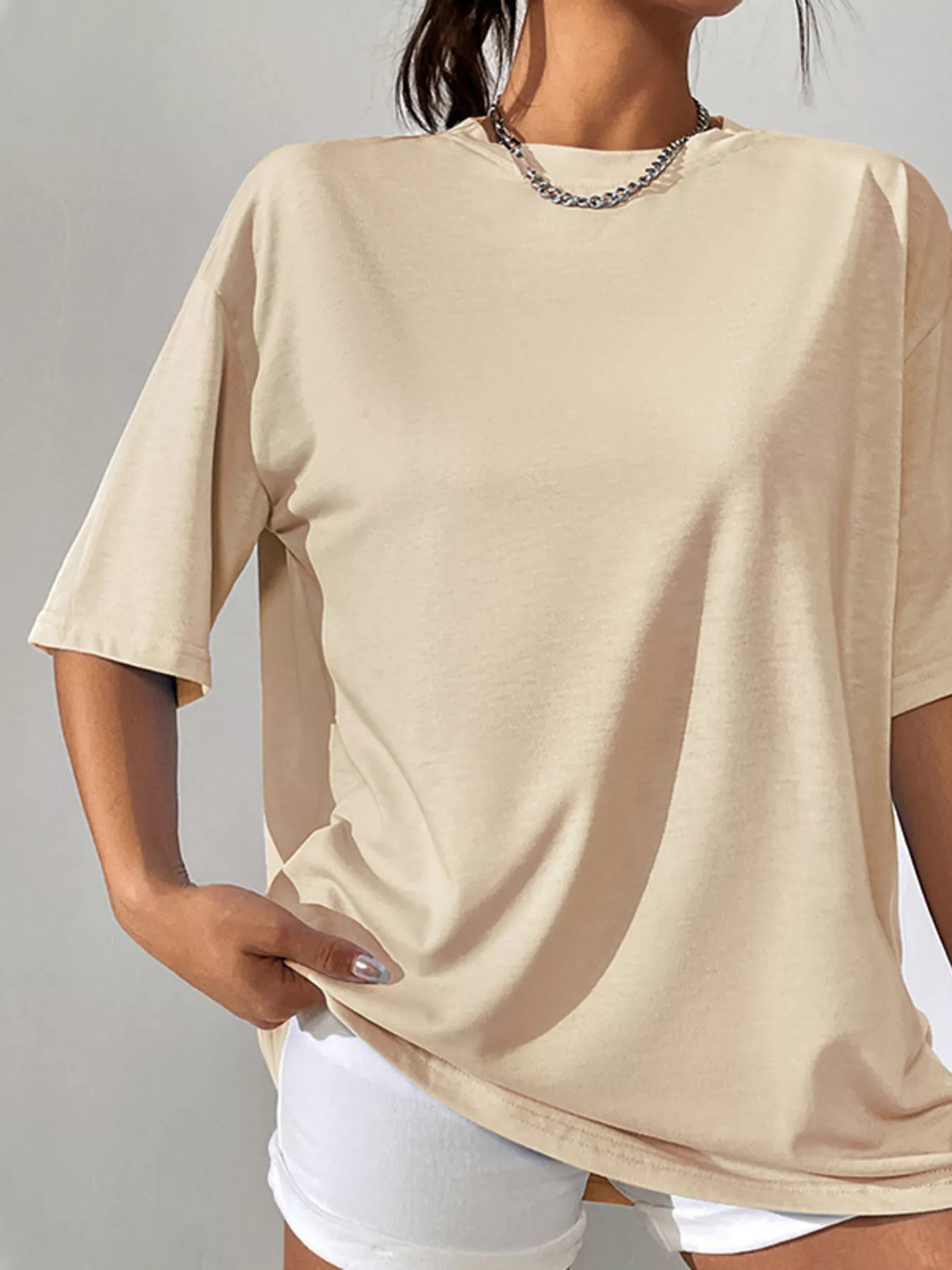 Oversized Solid Color Casual T-Shirt - Image 4