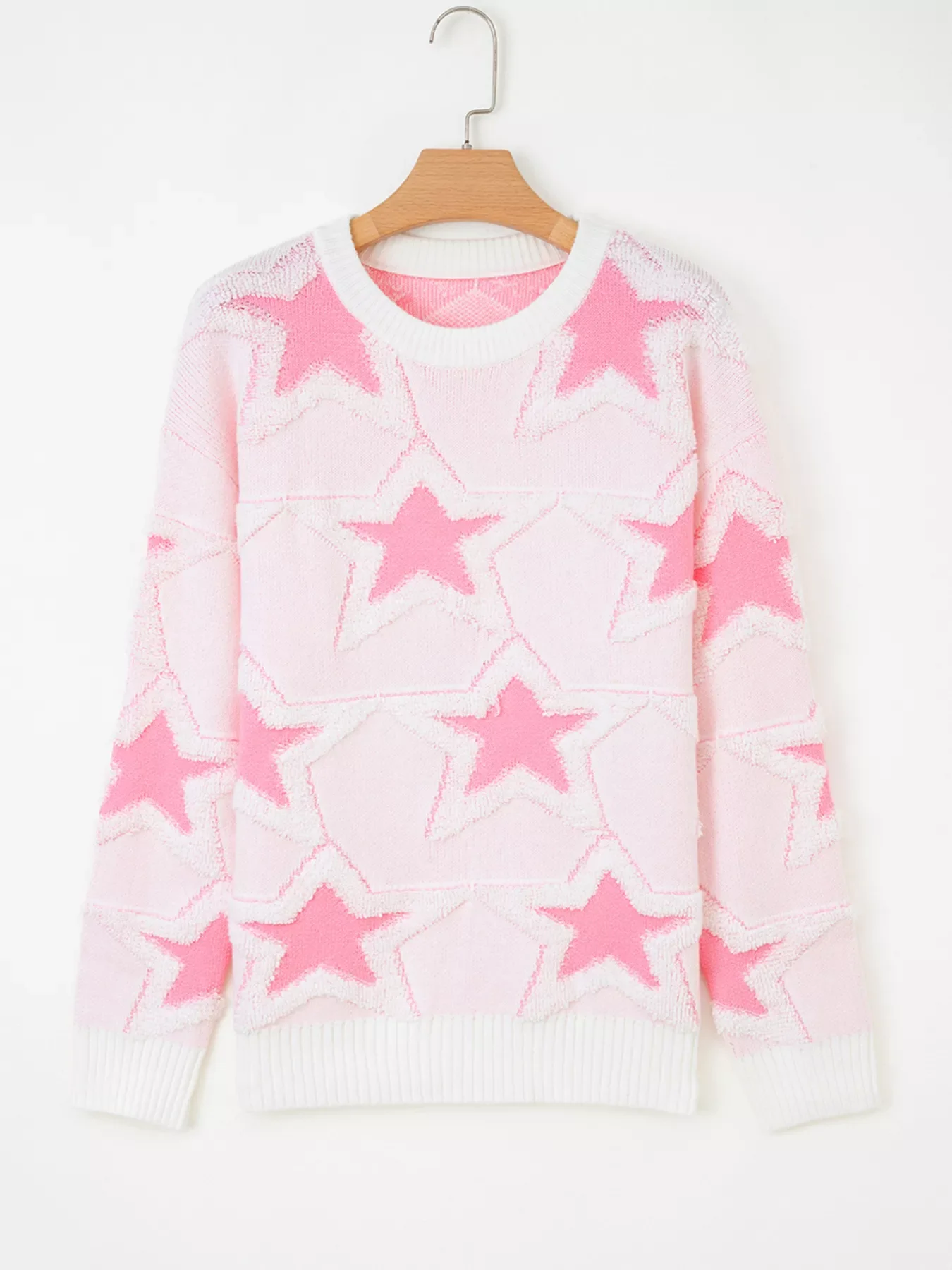 Oversized Star Pattern Ribbed Edge Drop Shoulder Sweater - Image 5