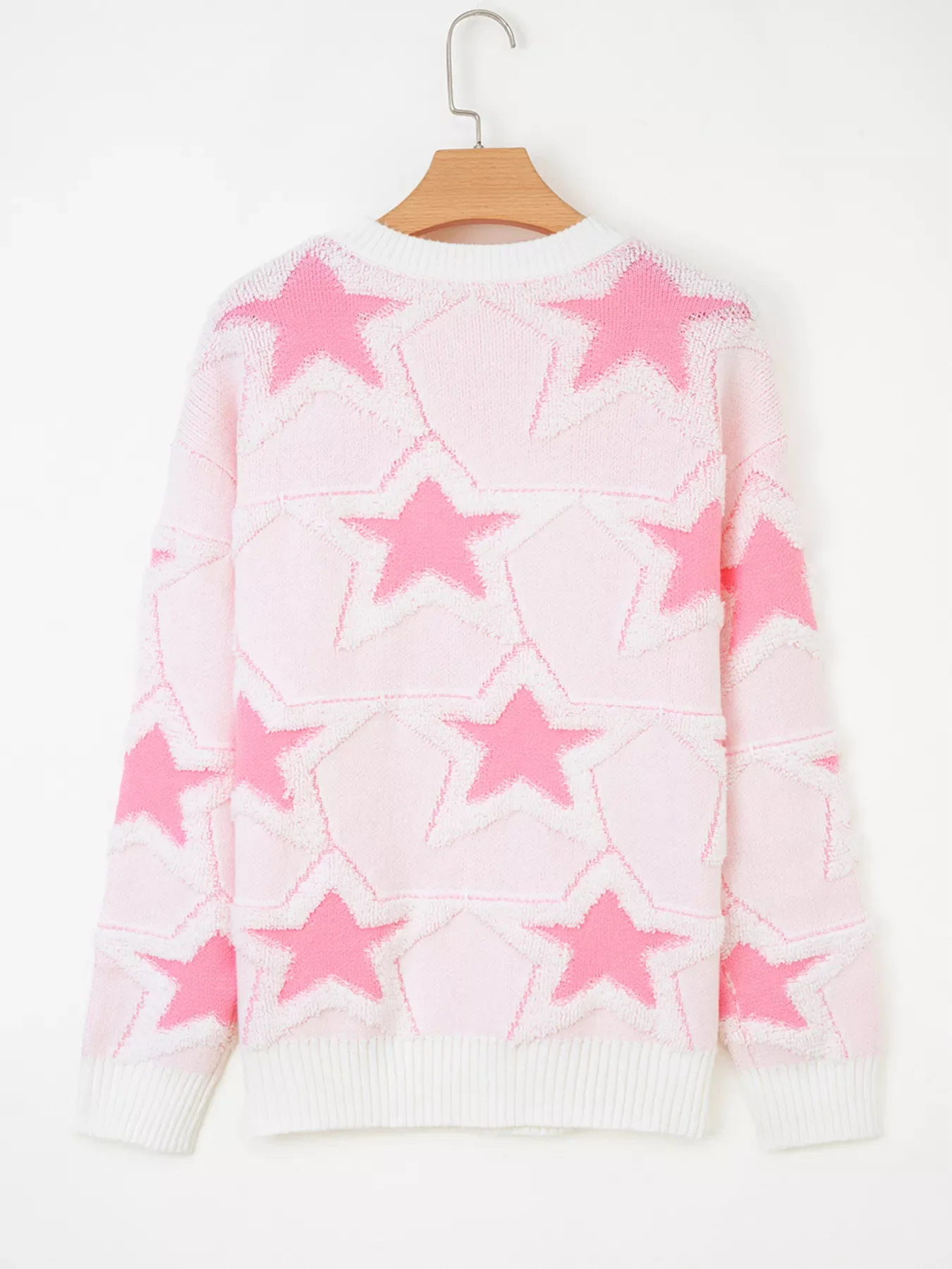 Oversized Star Pattern Ribbed Edge Drop Shoulder Sweater - Image 6
