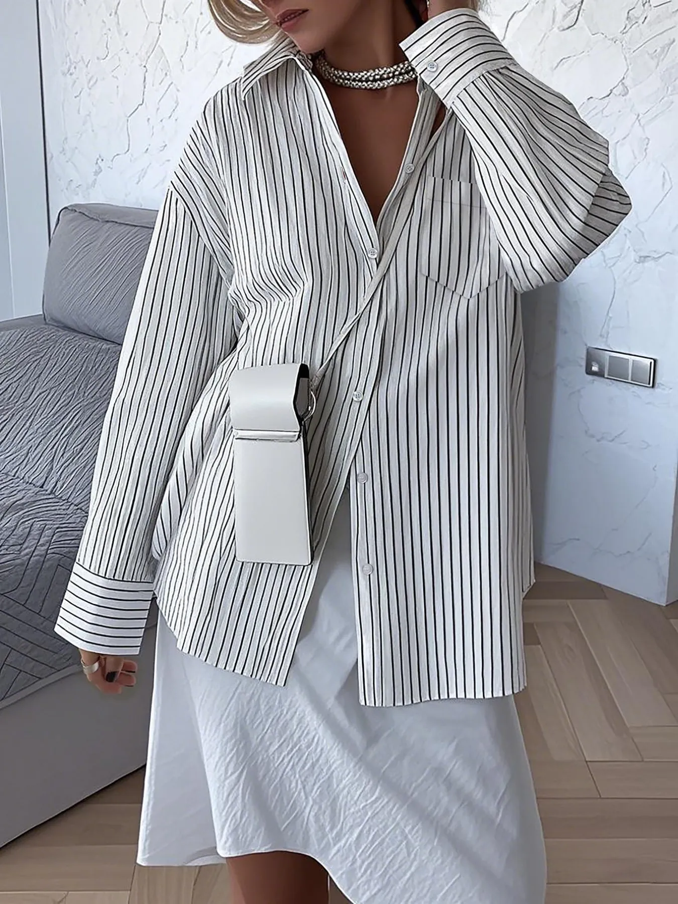 Oversized Striped Button-Down Shirt