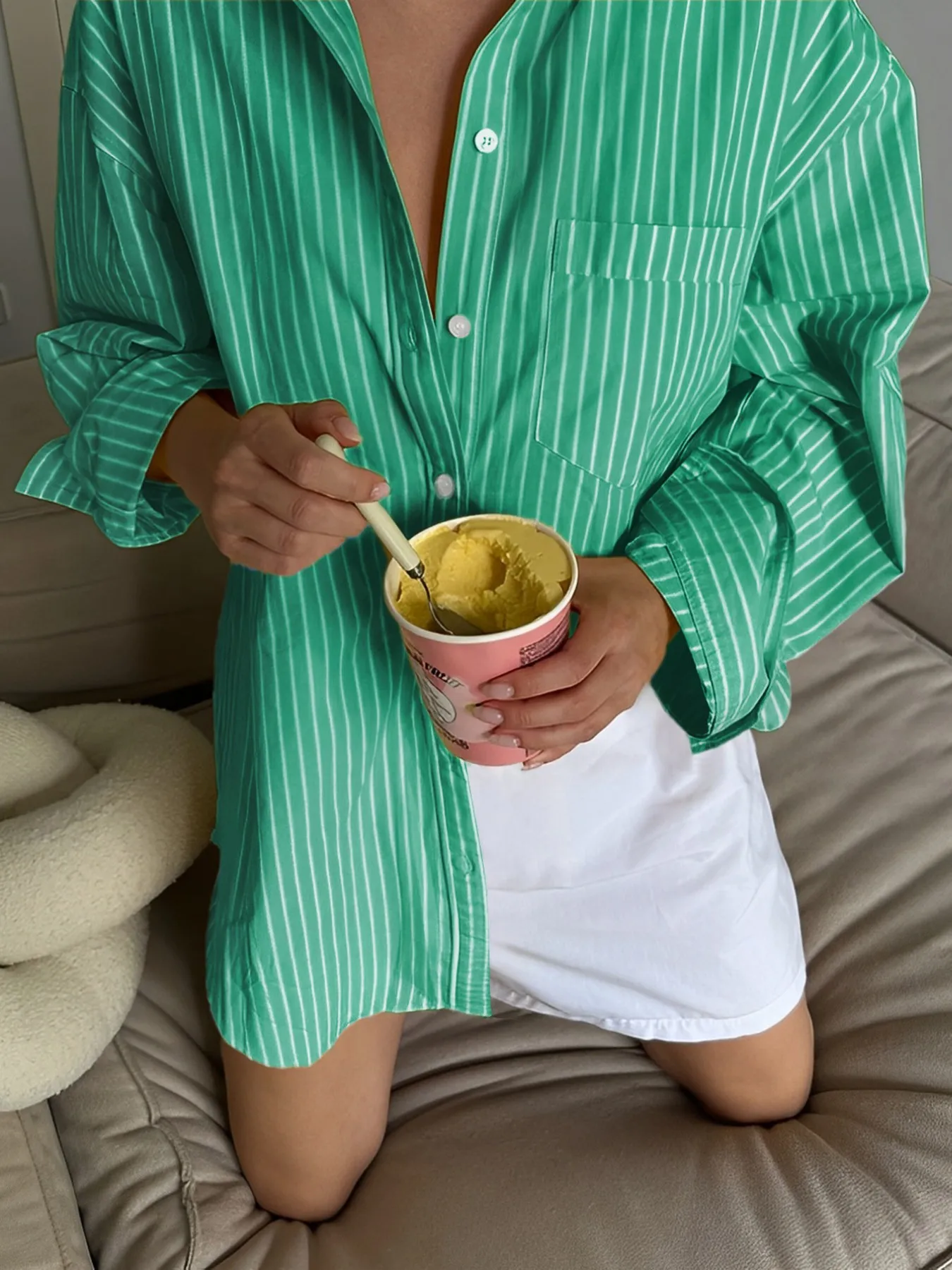 Oversized Striped Button-Down Shirt - Image 11