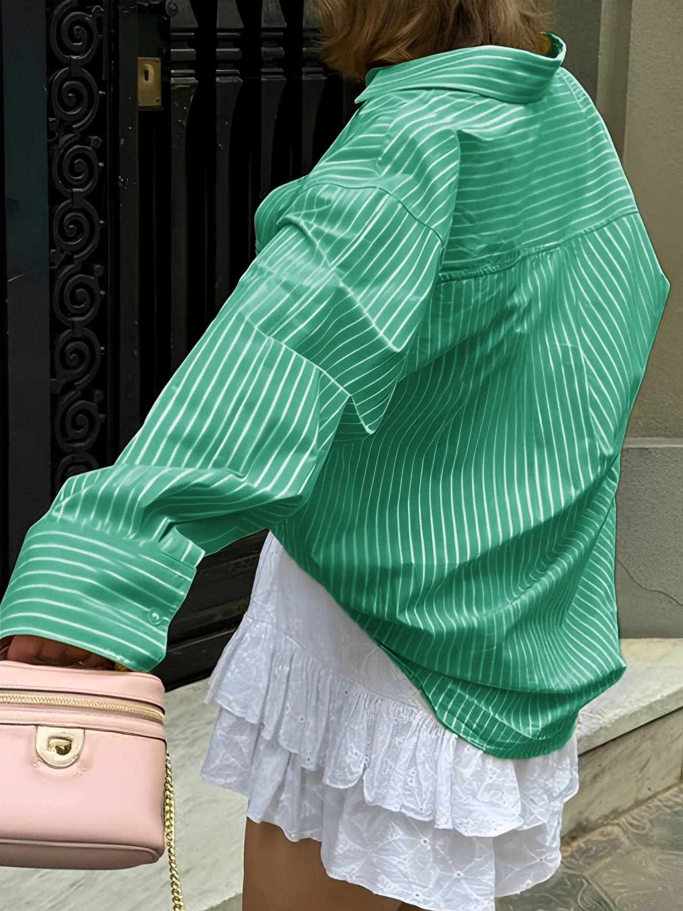 Oversized Striped Button-Down Shirt - Image 13